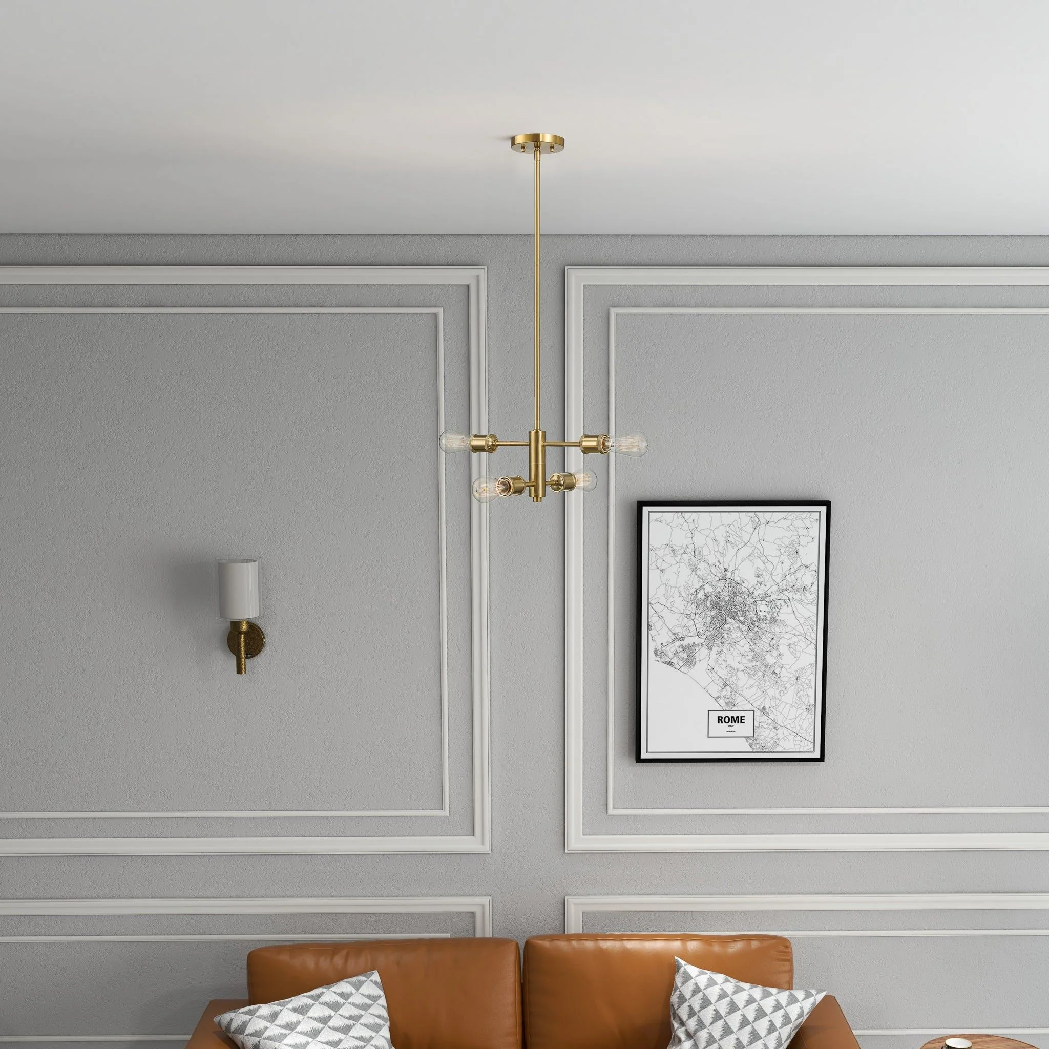 Trellis - 4 Lights Modern Gold Chandelier Vintage Pendant Fixture For Living Room - Clear / Gold - Image 7