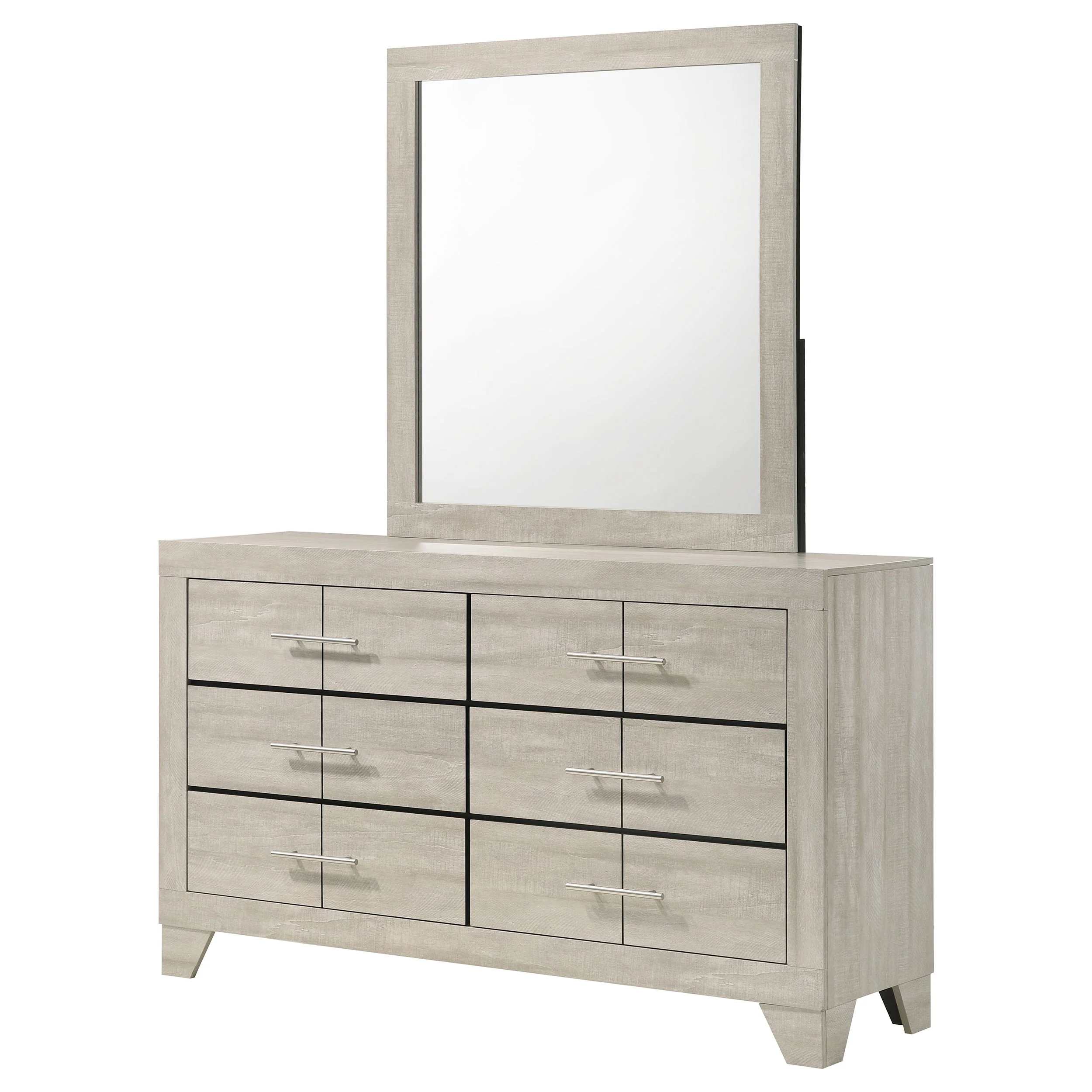 Trenton 6-Drawer Bedroom Dresser with Mirror, Rustic Cream - Image 5