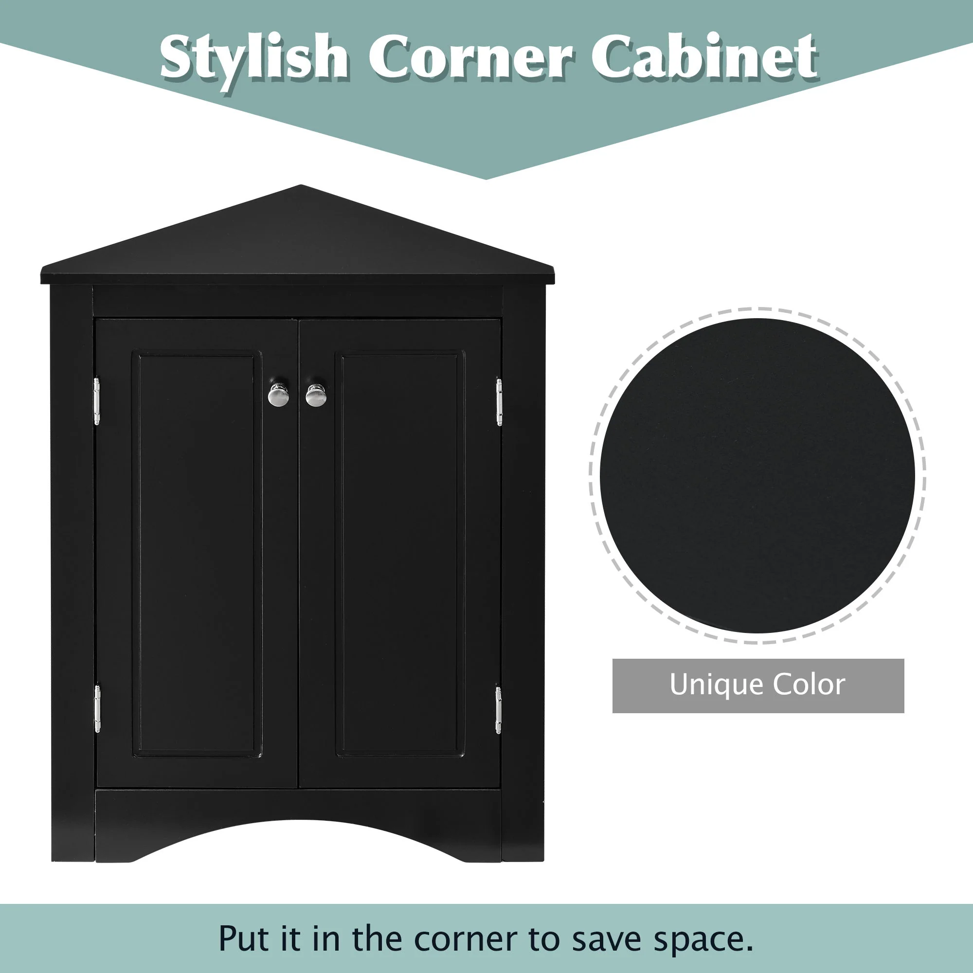 Triangle Bathroom Storage Cabinet With Adjustable Shelves, Freestanding Floor Cabinet For Home Kitchen - Image 7