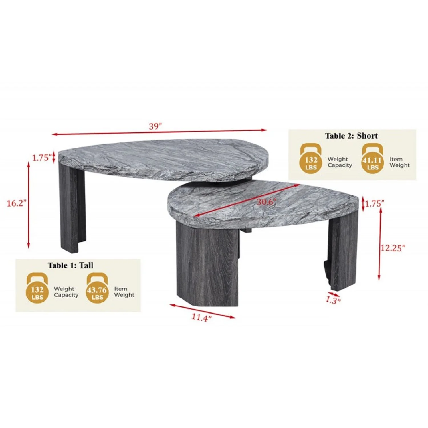 Triangle Nesting Coffee Table Set (Set of 2) - Gray - Image 5