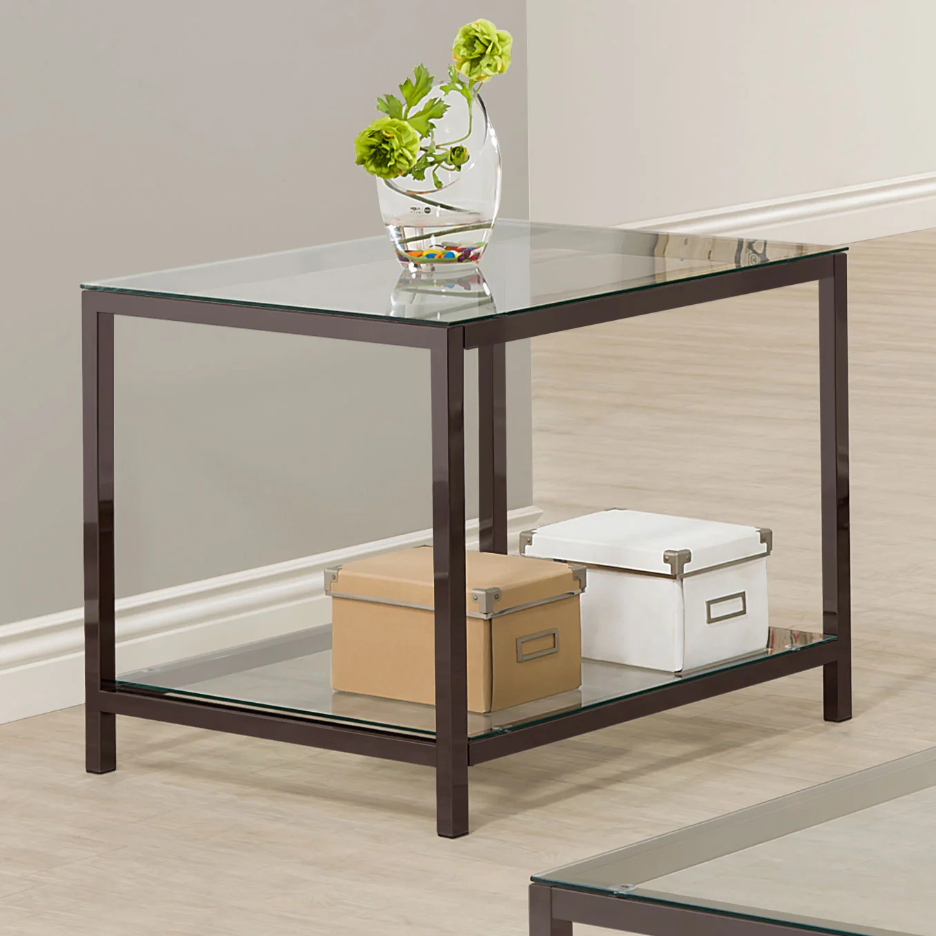 Trini 1-Shelf Glass Top Side End Table Black Nickel - Image 4