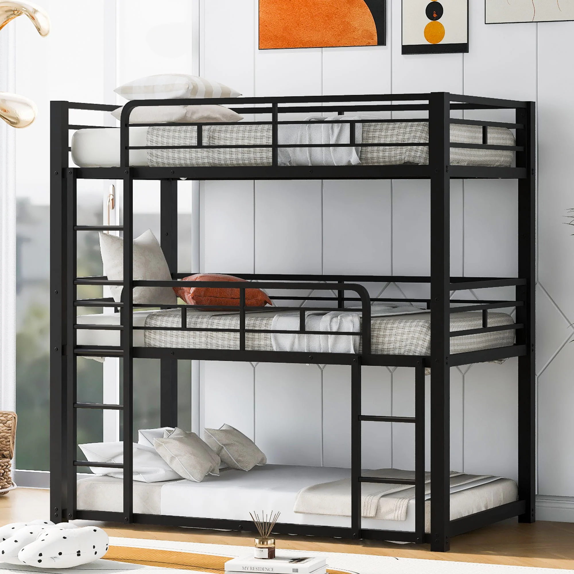 Triple Bunk Bed With Sturdy Construction And Space Saving Design - Image 4