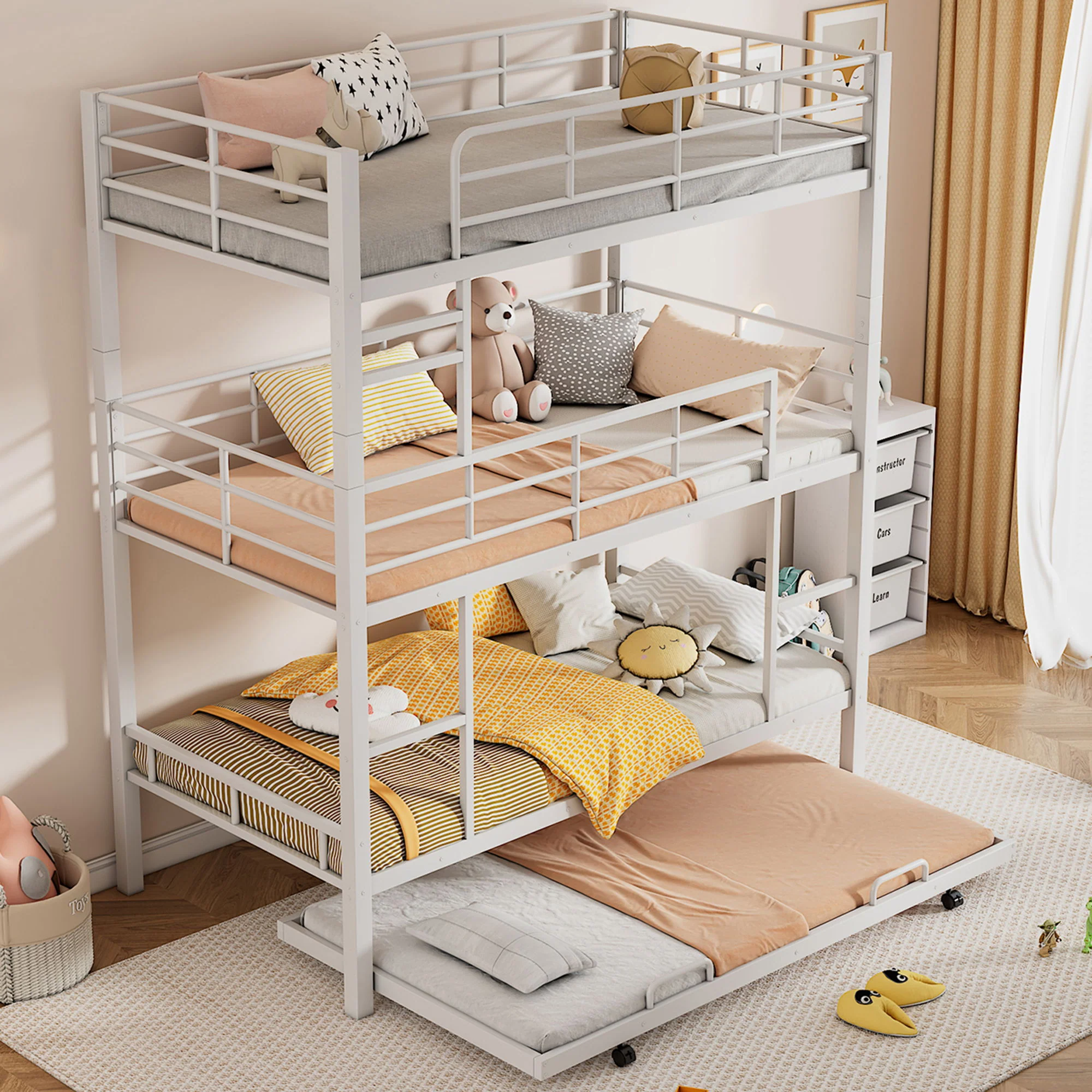 Triple Bunk Bed With Trundle, Heavy Duty Steel Construction - Image 12