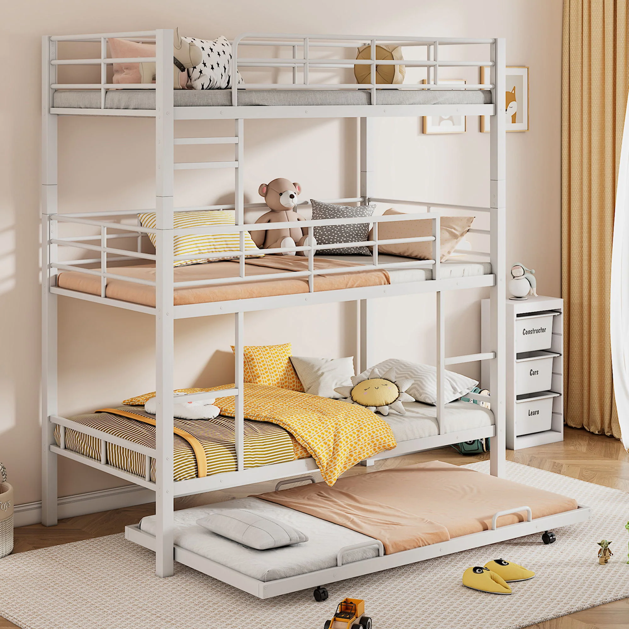 Triple Bunk Bed With Trundle, Heavy Duty Steel Construction - Image 13