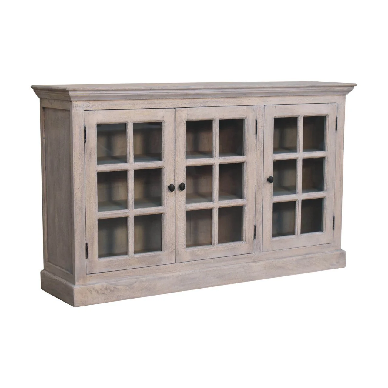 Triple Glazed Cabinet Sideboard Storage Buffet Solid Mango Wood 59x35in Gray - Image 6