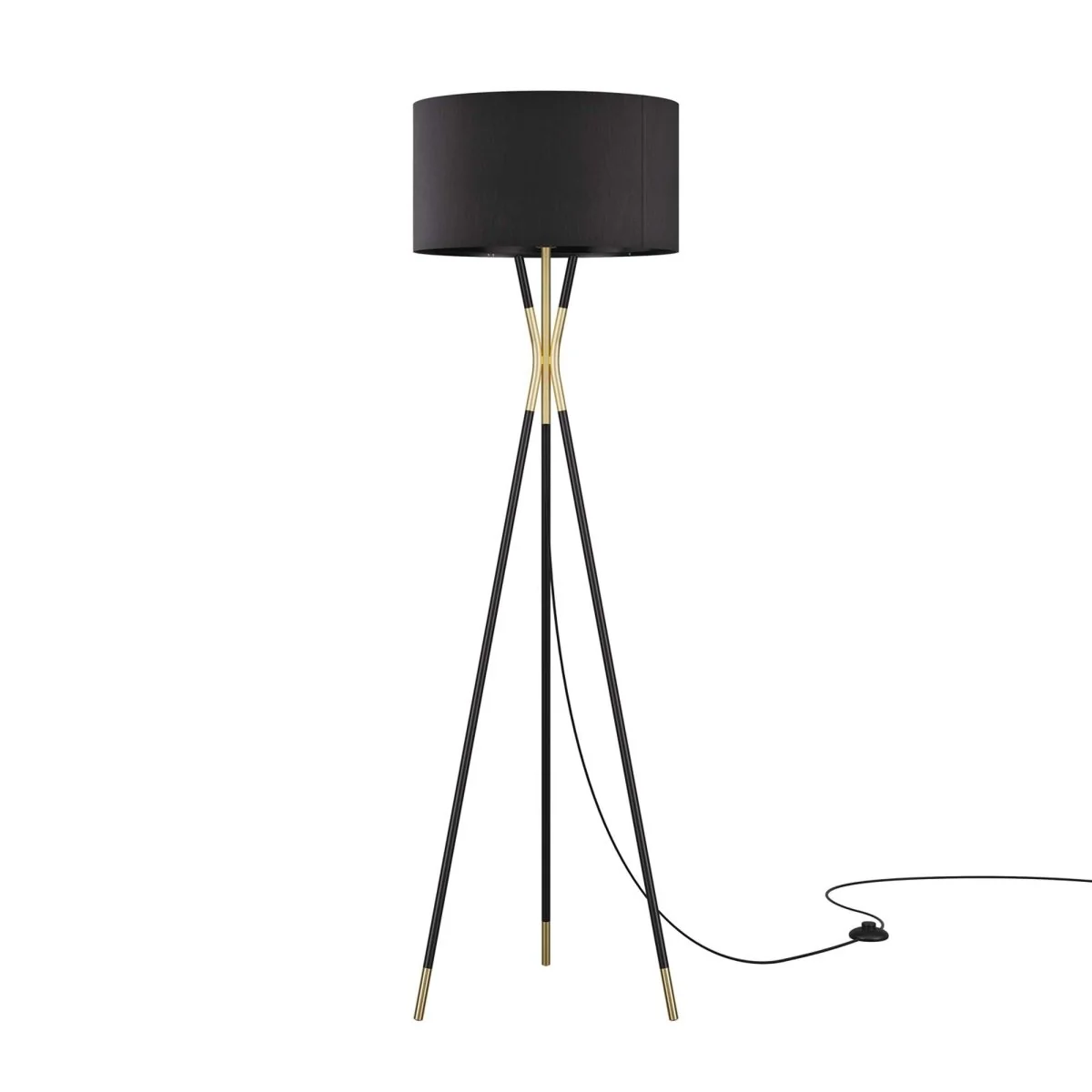 60" Tripod Standing Floor Lamp with Fabric Shade – Black - Image 6