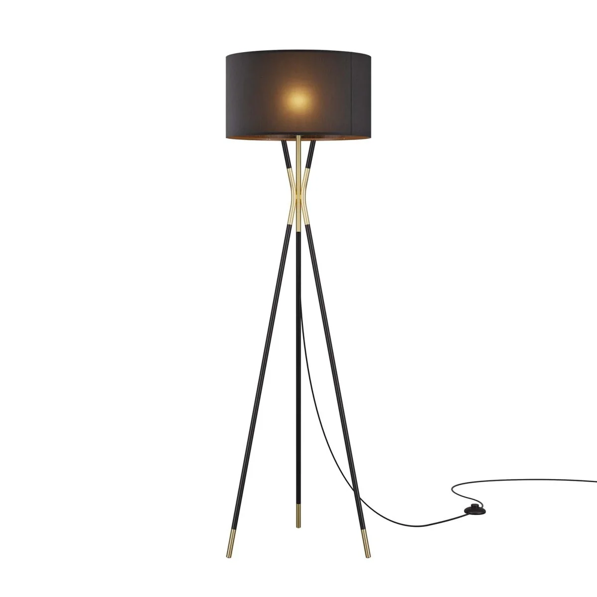 60" Tripod Standing Floor Lamp with Fabric Shade – Black - Image 8
