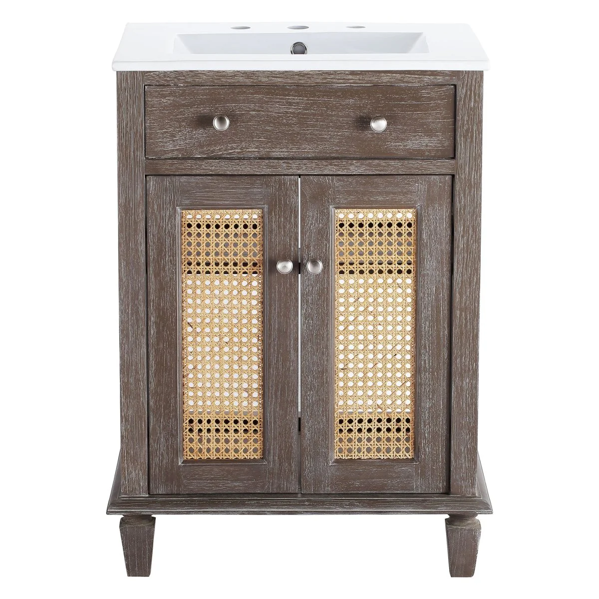 Tropical Wood Bathroom Vanity with Rattan Doors — Coastal Style Rattan Storage Cabinet - Image 5