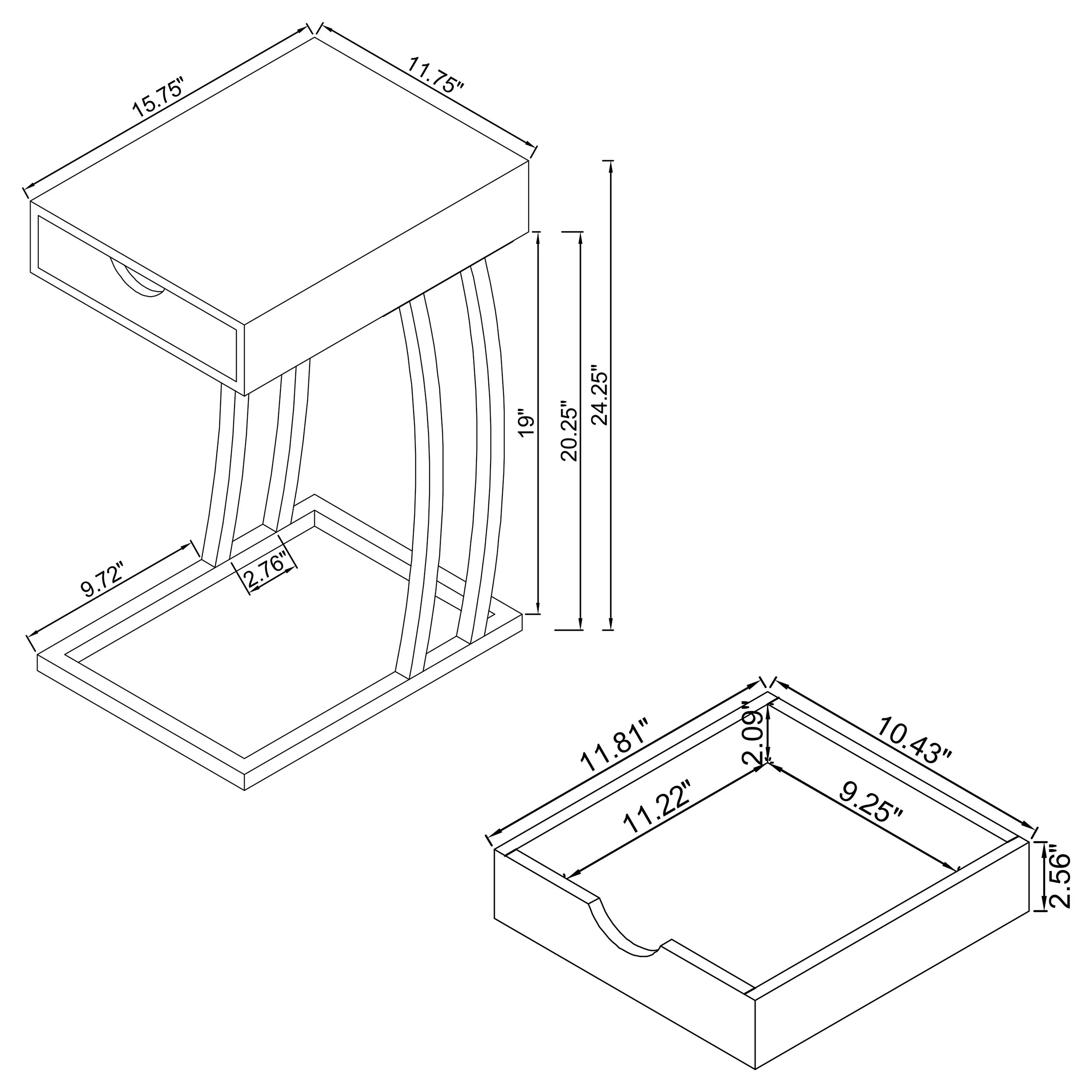 Troy 1-Drawer C-Shaped Side Table with Power Outlet, Cappuccino - Image 2