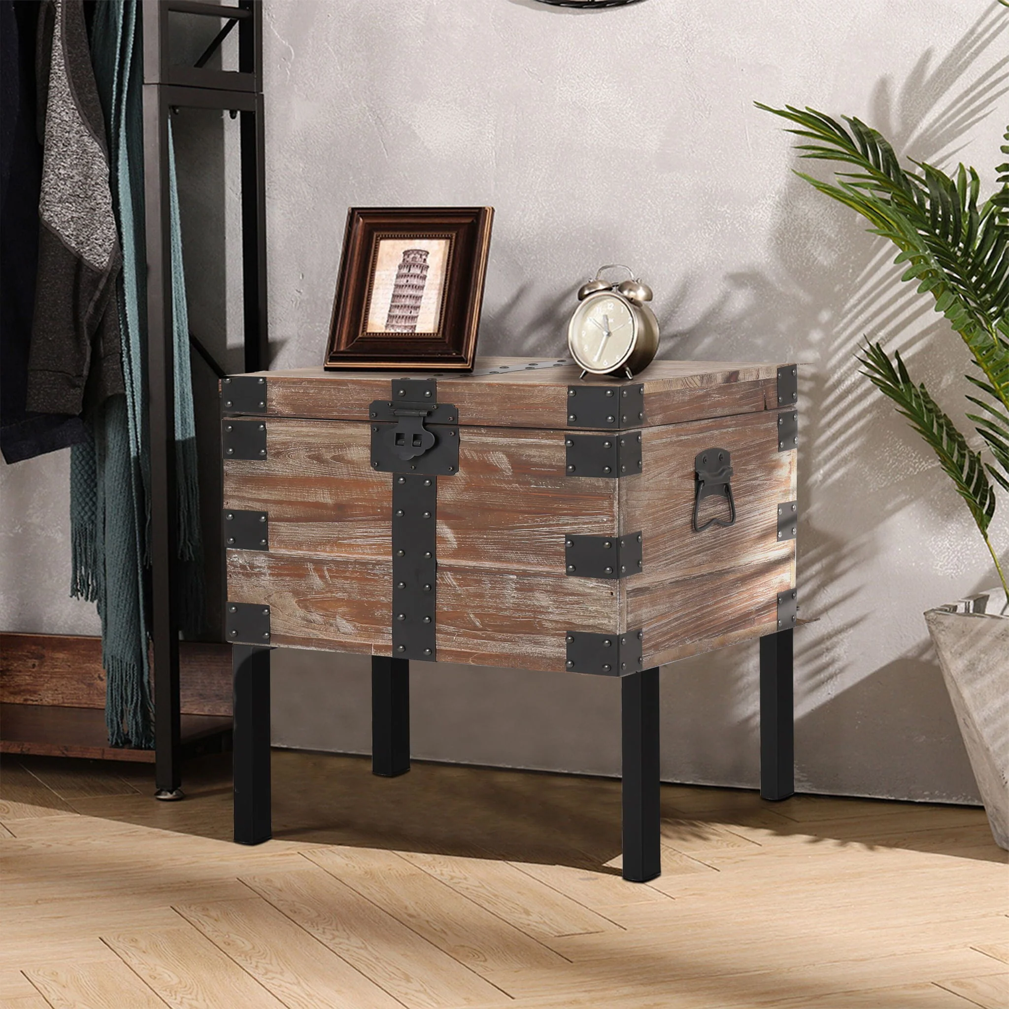 Trunk Table And Side Table With Large Storage Dress Up Your Liviing Room (Set of 3) - Antique Gray - Image 5