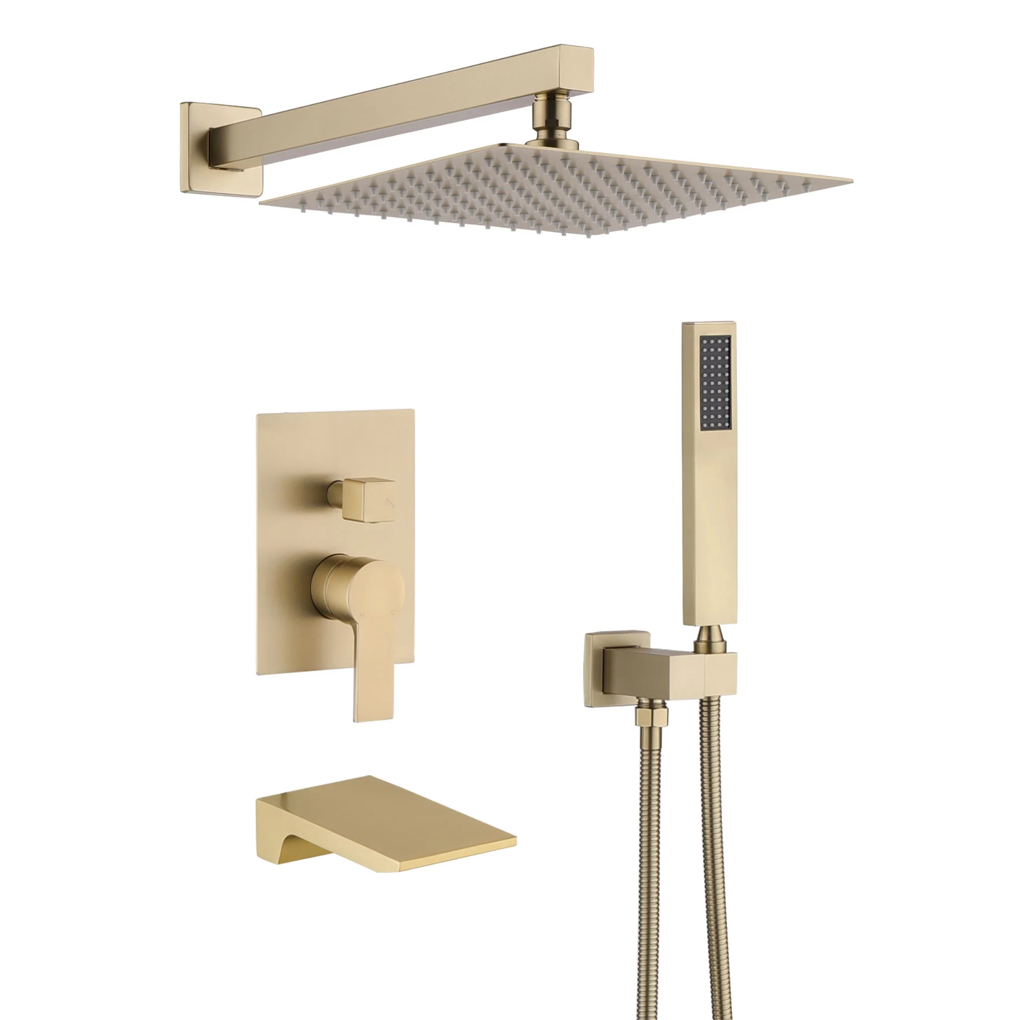 Tub Shower Faucet Set With 12" Rain Shower Head And Handheld Spray Combo - Image 2