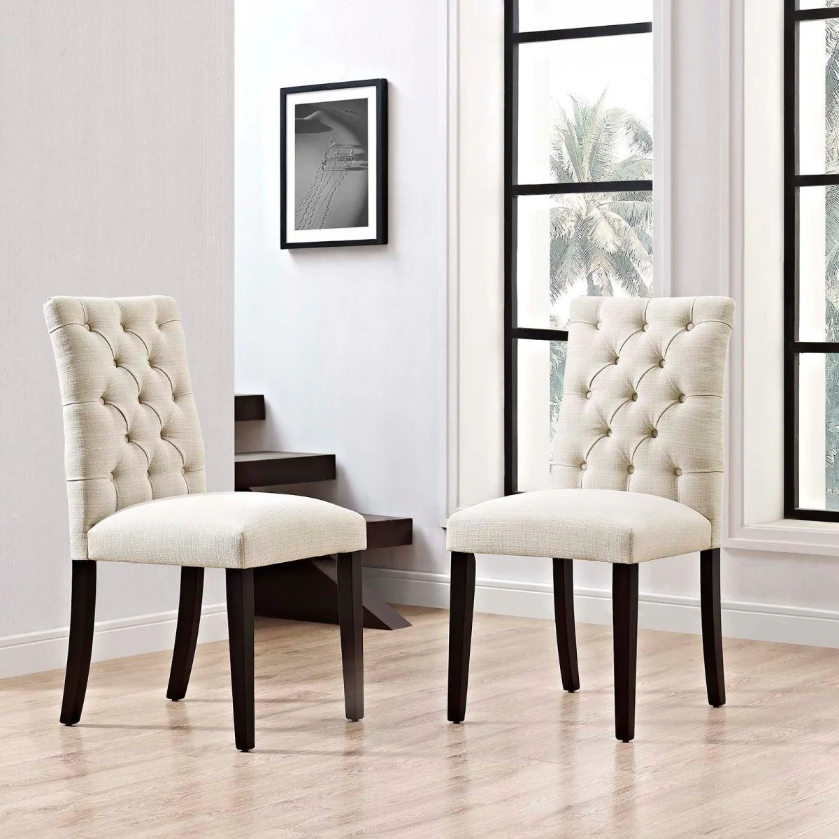 Tufted Button Back Fabric Dining Chair Set of 2 - Image 2