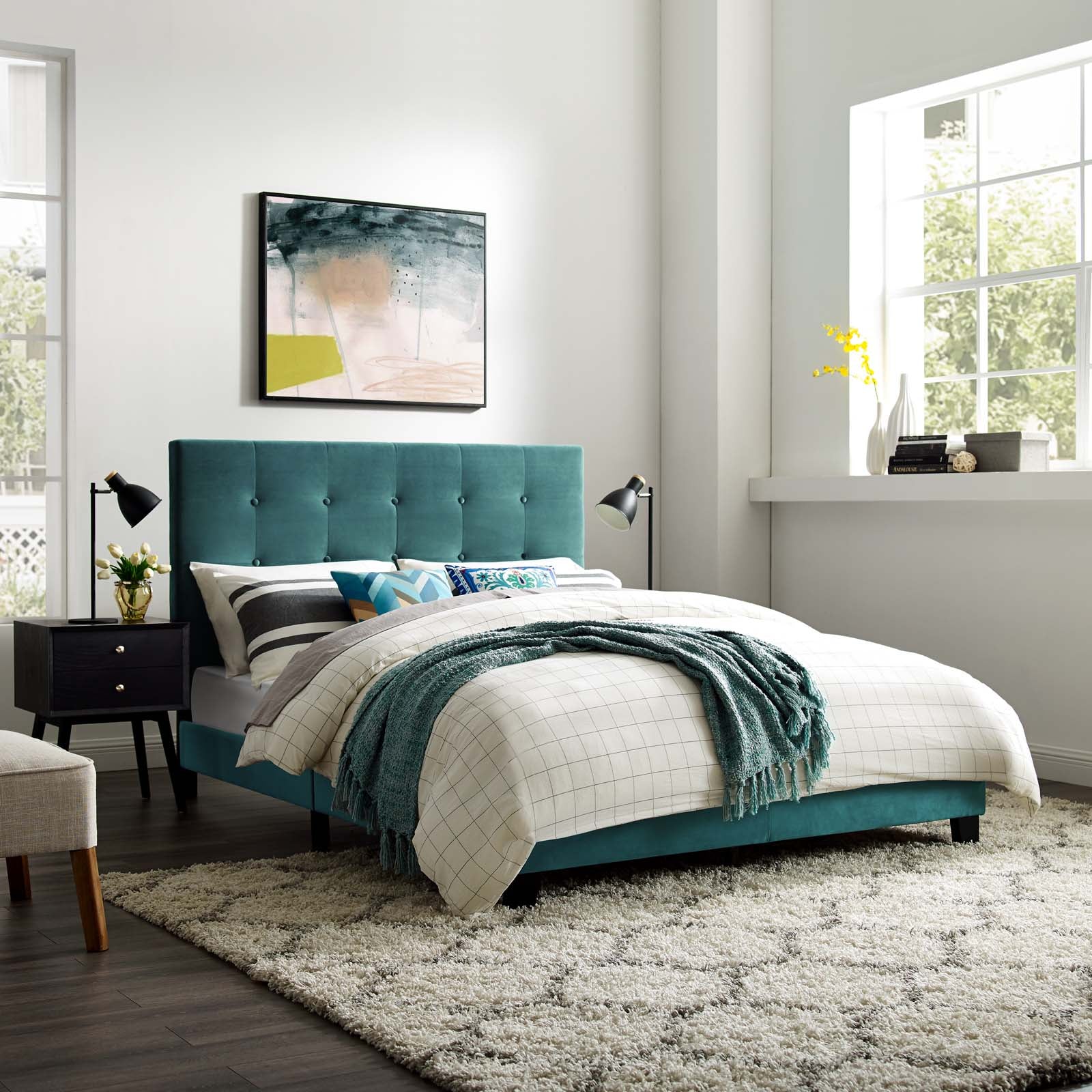 Tufted Button Performance Velvet Platform Bed - Image 30