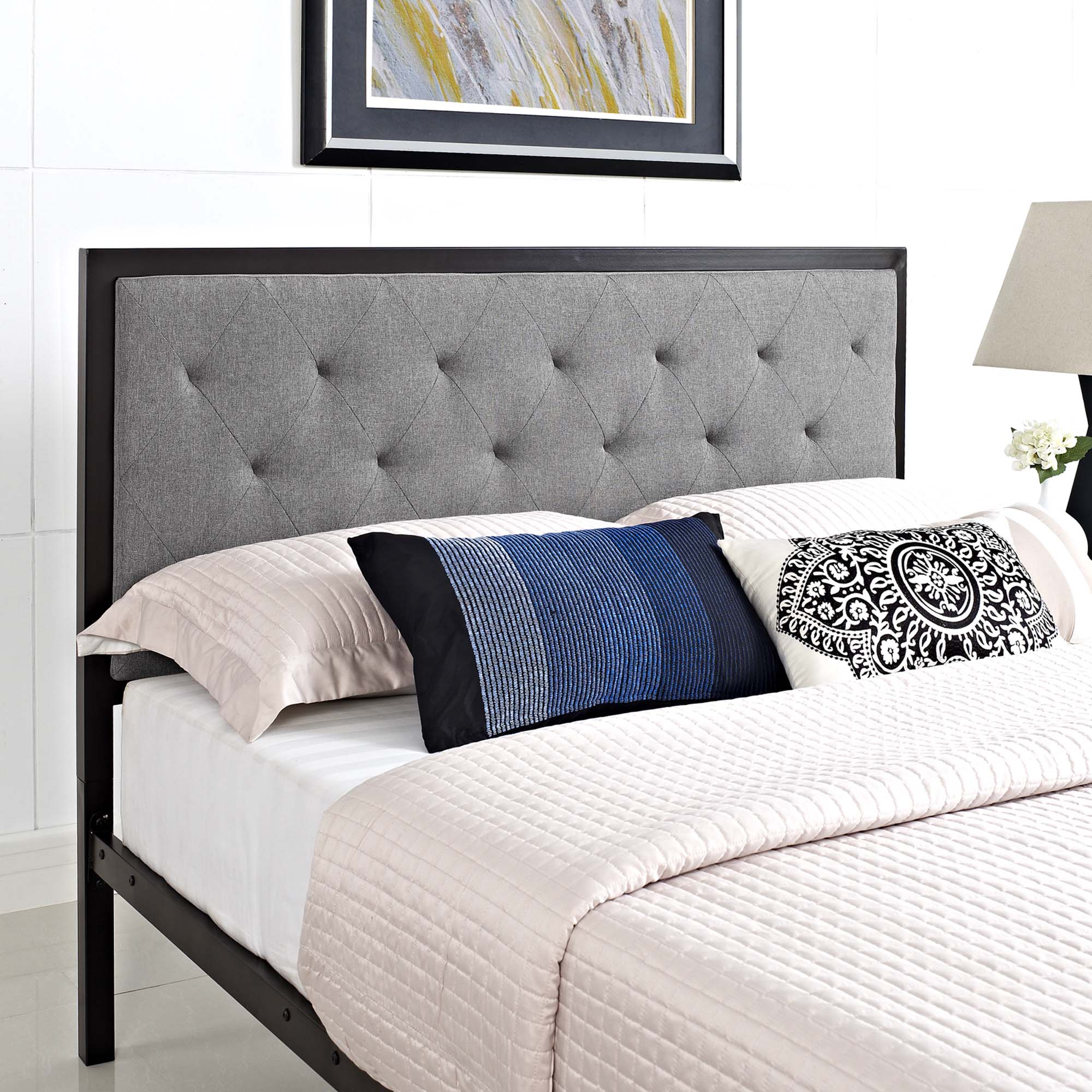 Tufted Button Vinyl Upholstered Steel Platform Bed - Image 15