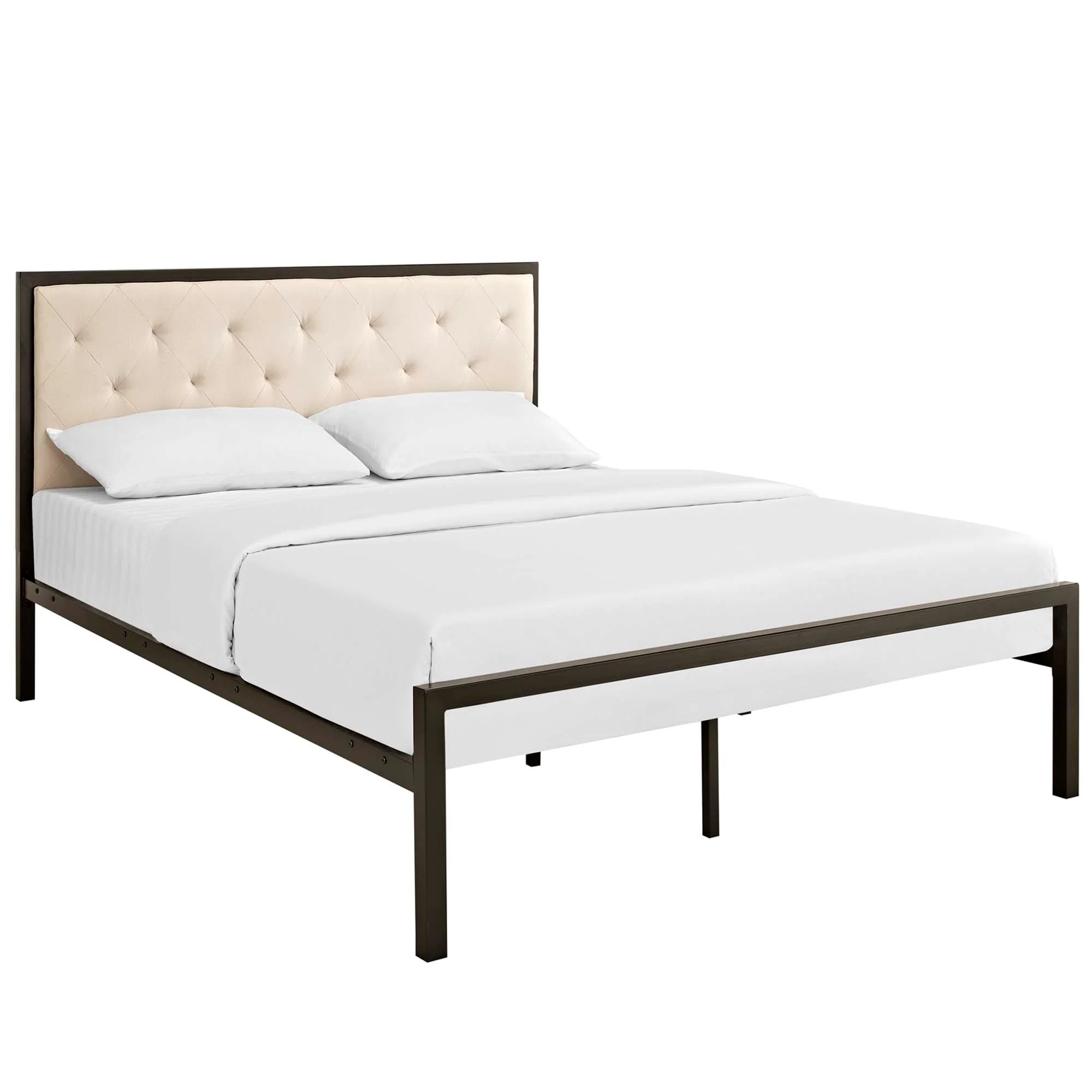 Tufted Button Vinyl Upholstered Steel Platform Bed - Image 16