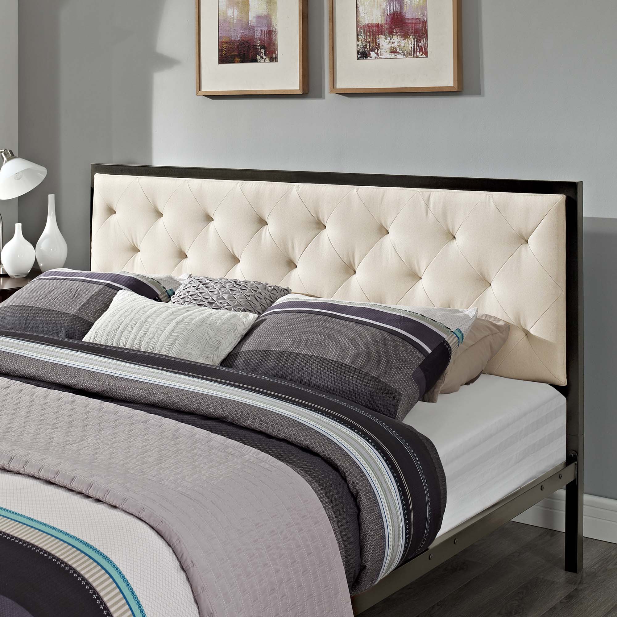 Tufted Button Vinyl Upholstered Steel Platform Bed - Image 30