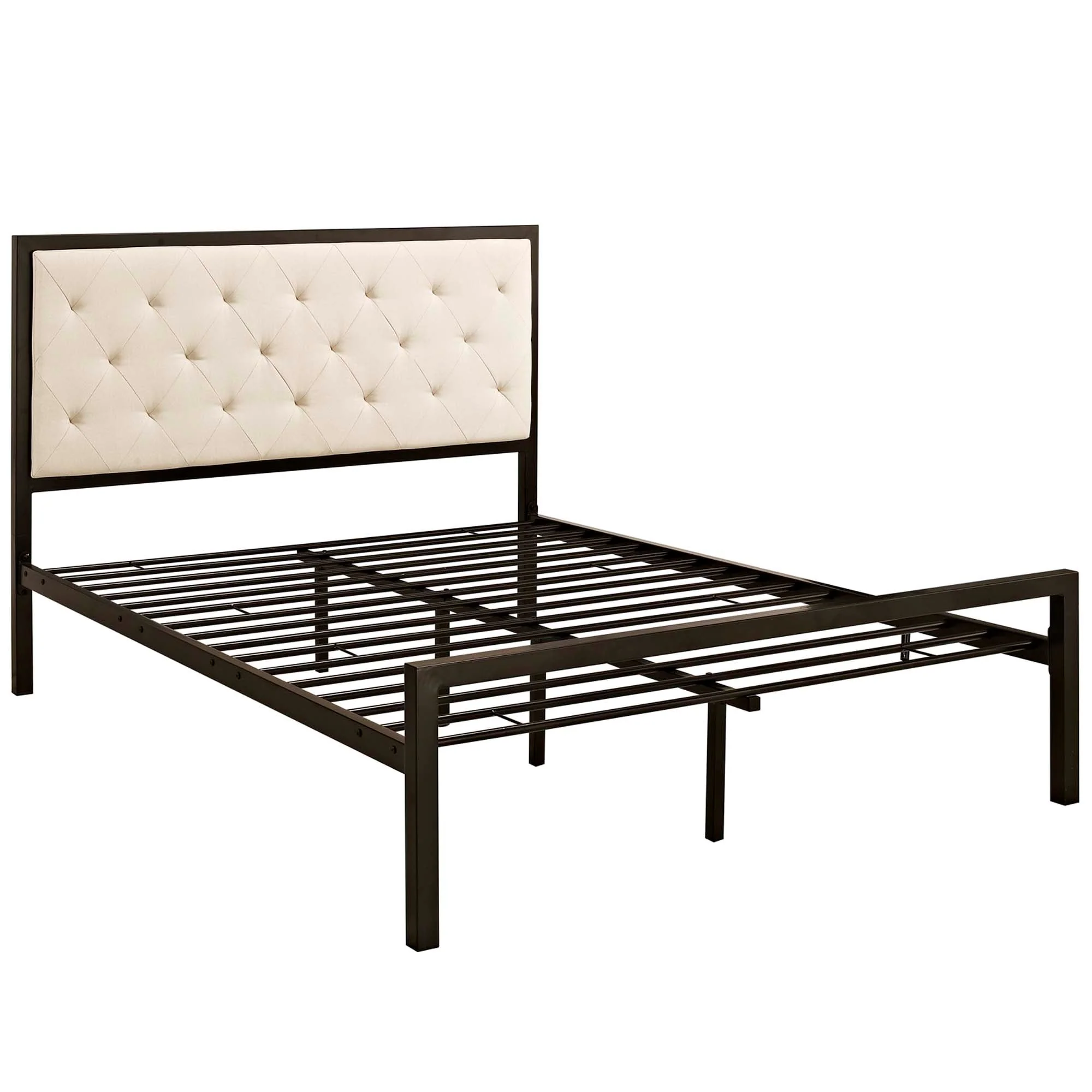 Tufted Button Vinyl Upholstered Steel Platform Bed - Image 8