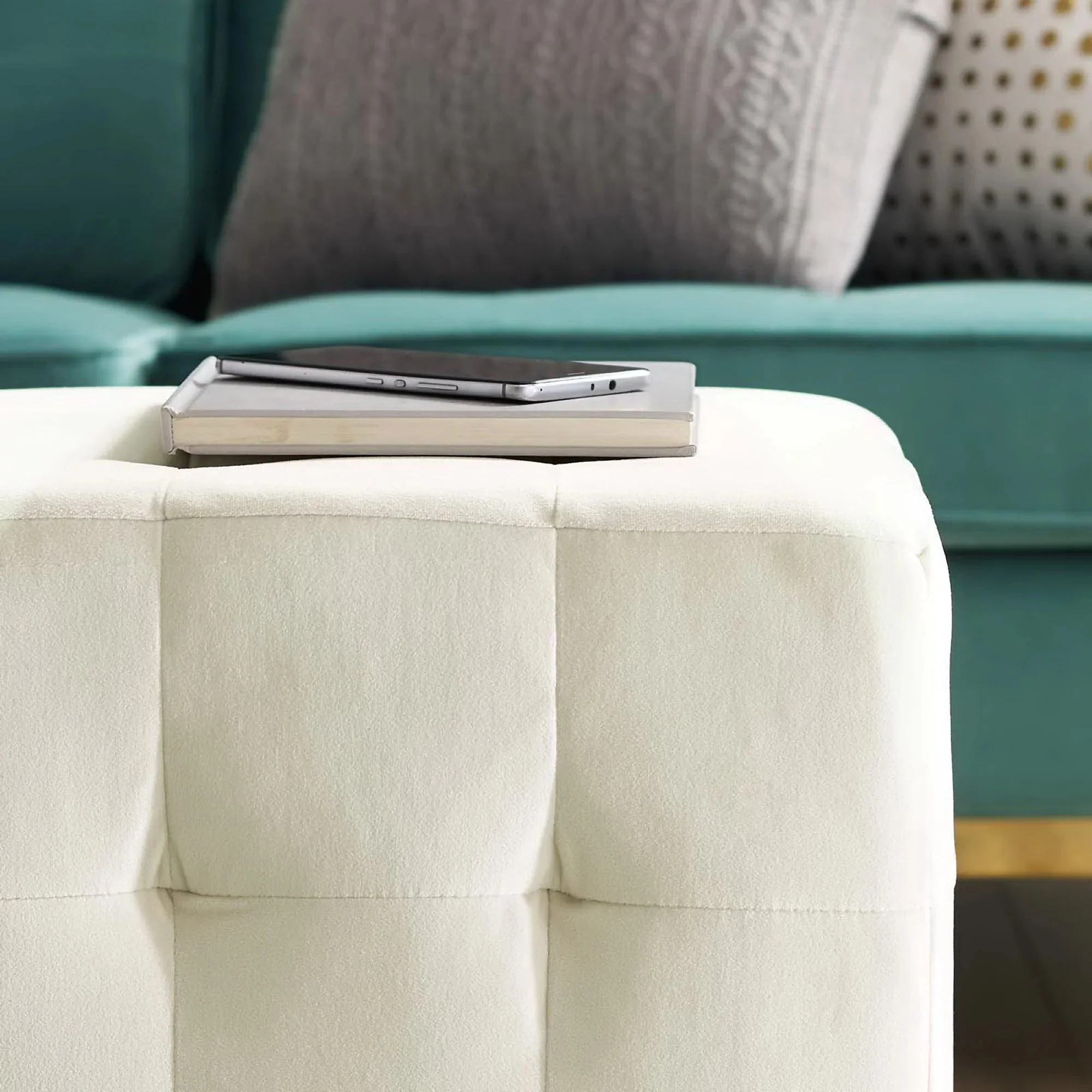 Tufted Cube Velvet Ottoman – 15 Inch Upholstered - Image 13