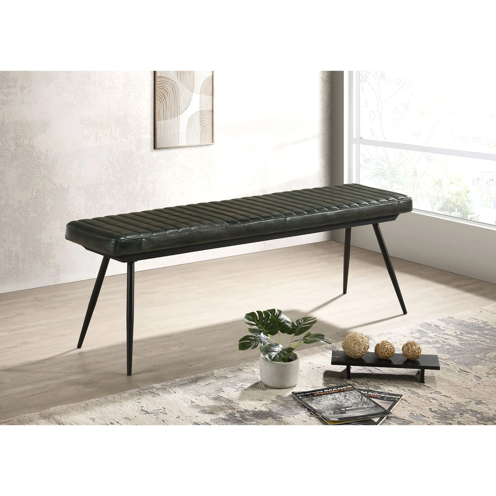 Tufted Cushion Side Bench With Tapered Legs - Image 11