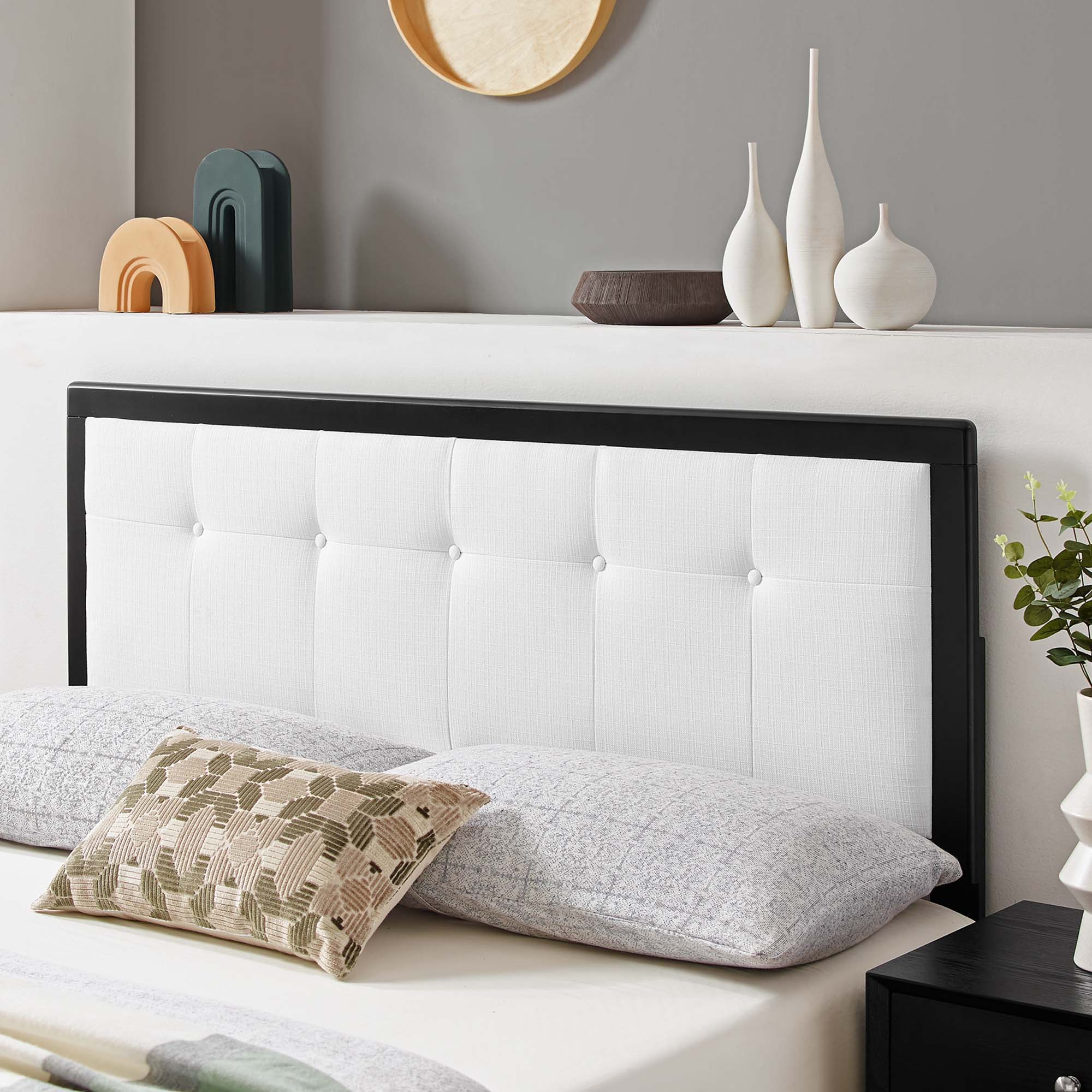 Tufted Fabric and Wood Accent Headboard - Image 57