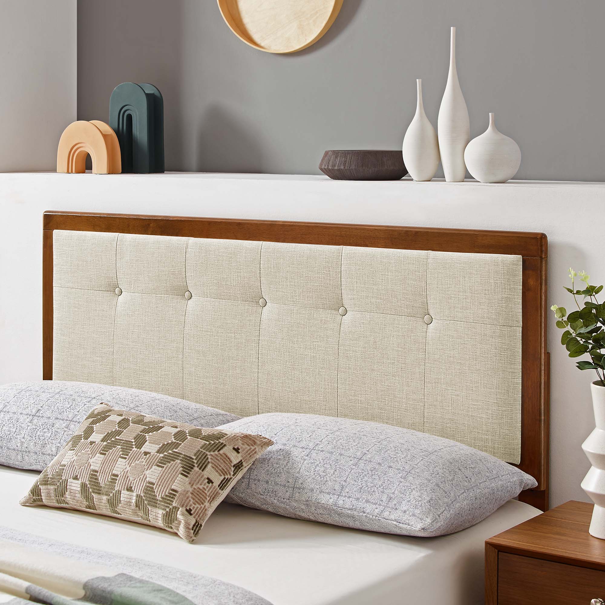 Tufted Fabric and Wood Accent Headboard - Image 62