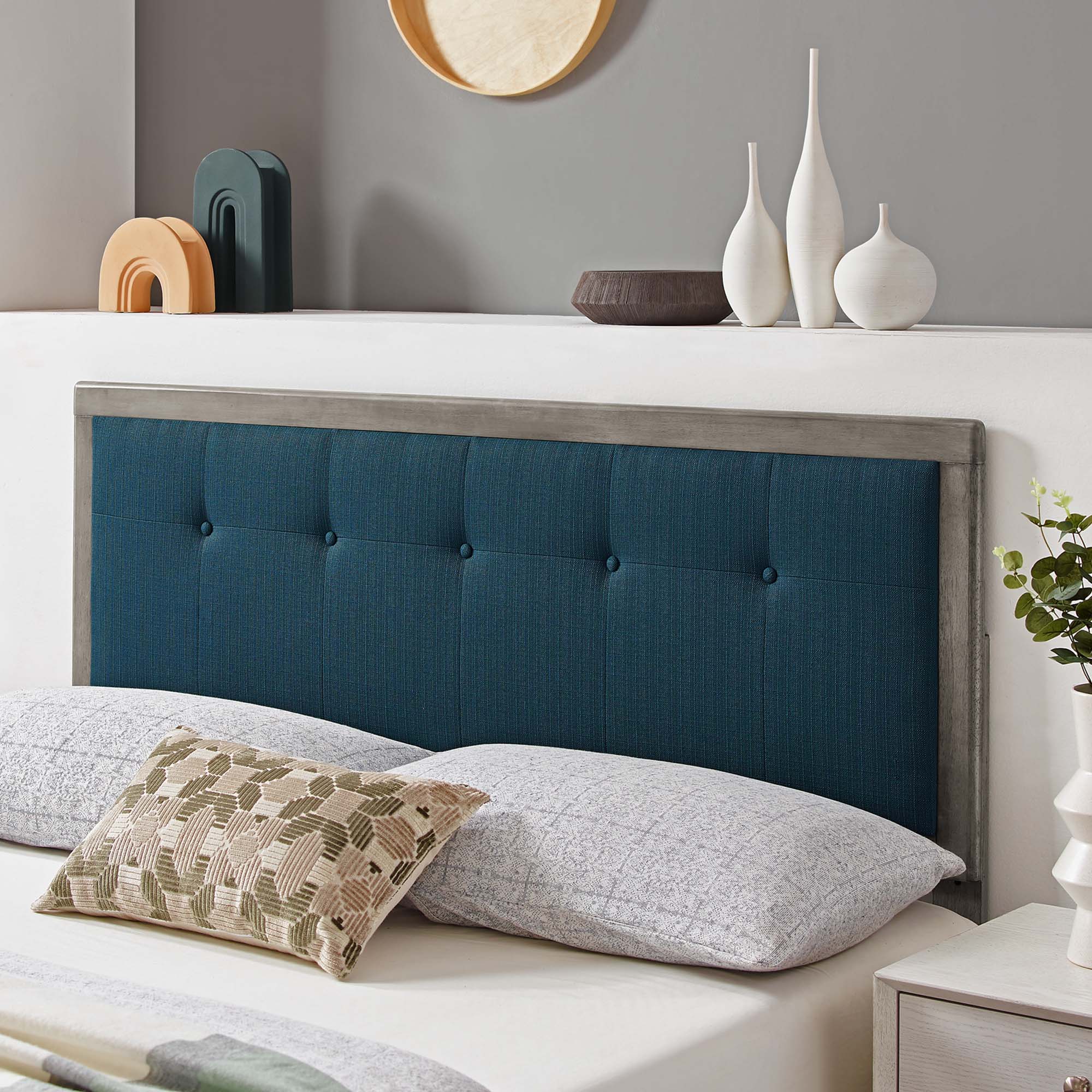 Tufted Fabric and Wood Accent Headboard - Image 77