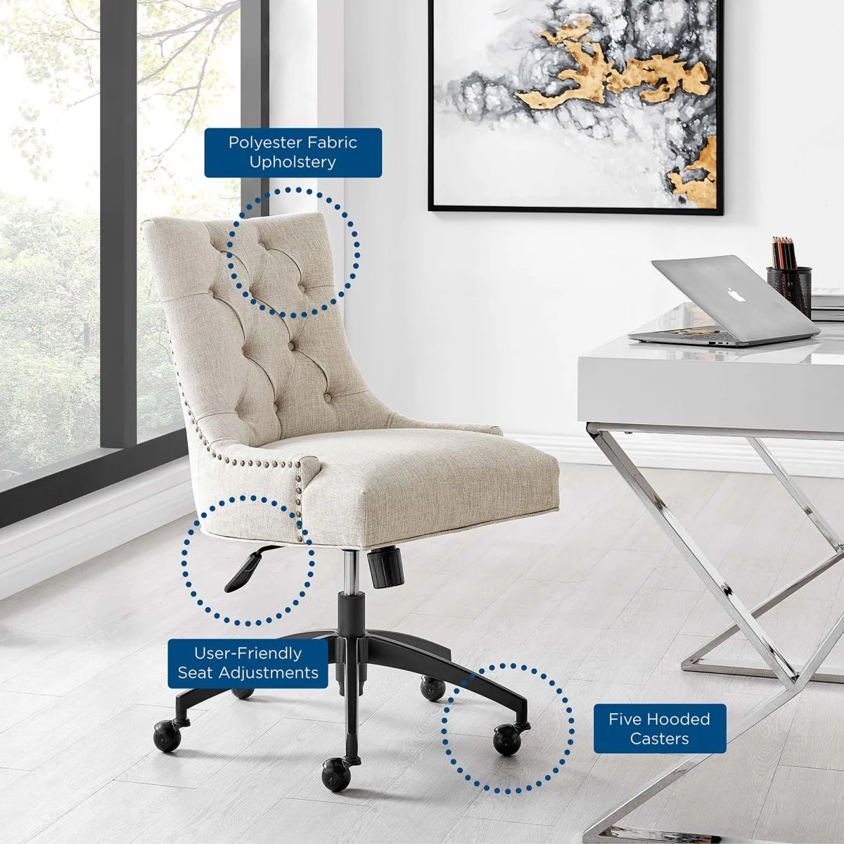 Tufted Fabric Office Chair with Padded Seat and Back – Swivel Design, Upholstered - Image 12