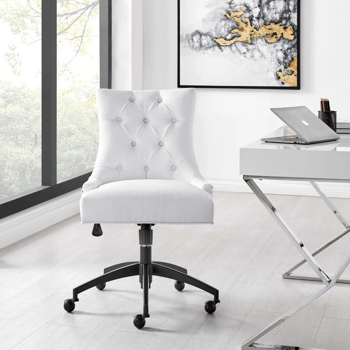 Tufted Fabric Office Chair with Padded Seat and Back – Swivel Design, Upholstered - Image 9