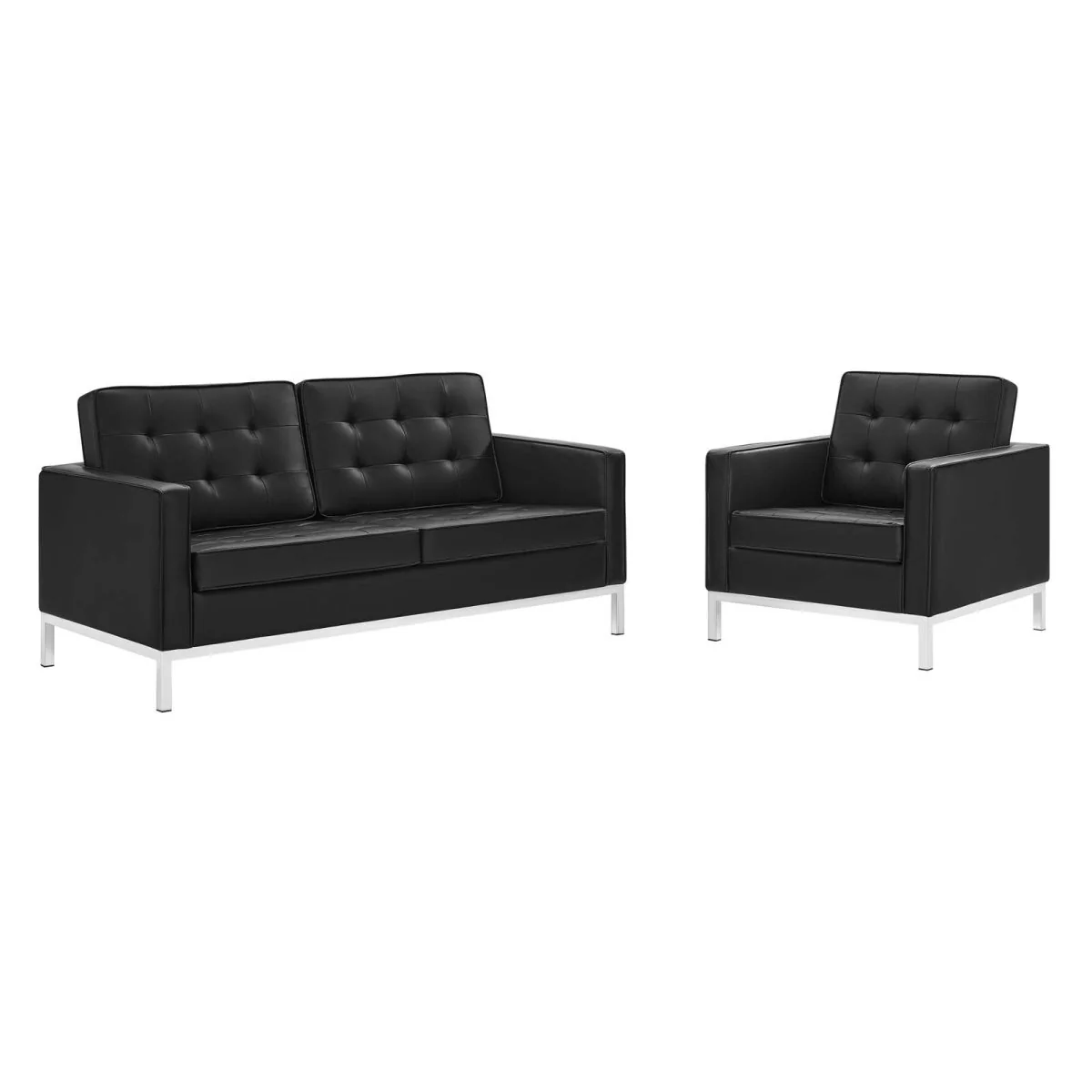 Tufted Faux Leather Loveseat and Armchair 2-Piece Set