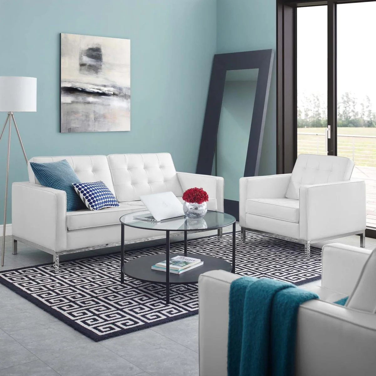 Tufted Faux Leather Loveseat and Armchair 2-Piece Set - Image 12