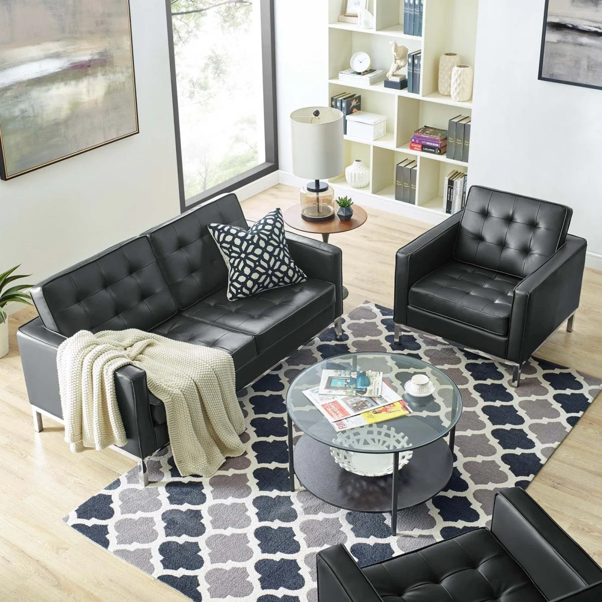 Tufted Faux Leather Loveseat and Armchair 2-Piece Set - Image 6