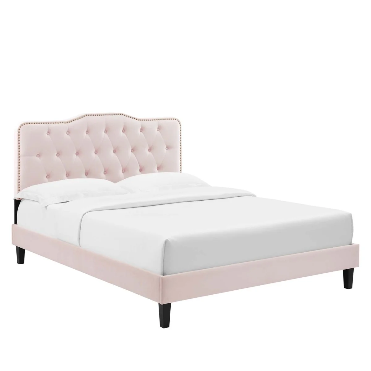 Tufted Nailhead Performance Velvet Platform Bed - Image 16