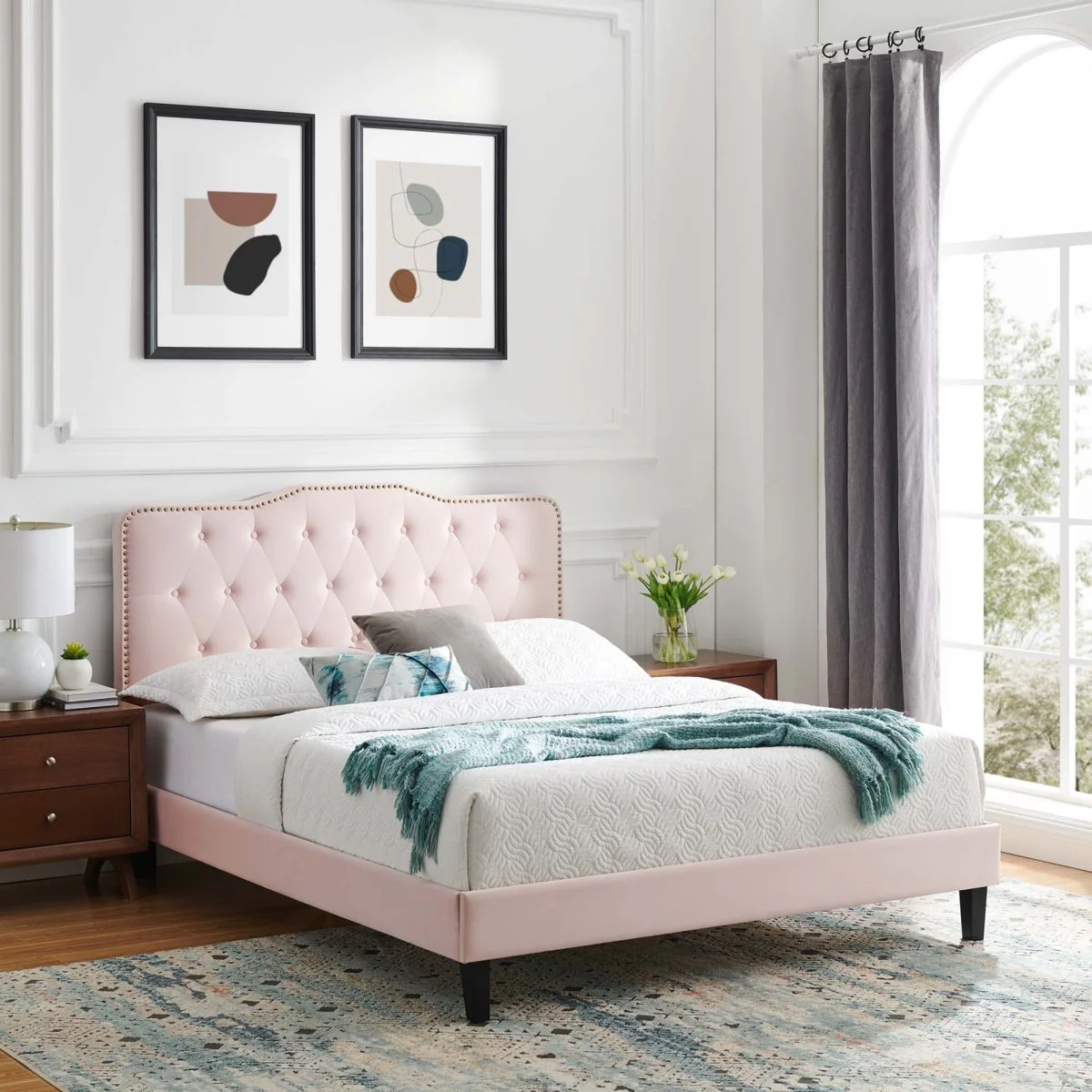Tufted Nailhead Performance Velvet Platform Bed - Image 20