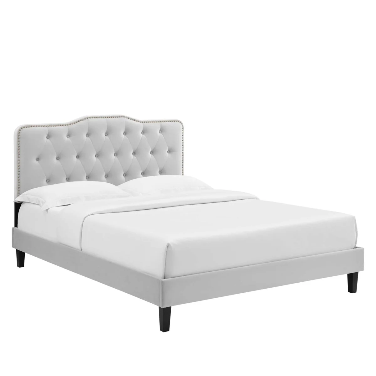 Tufted Nailhead Performance Velvet Platform Bed - Image 21
