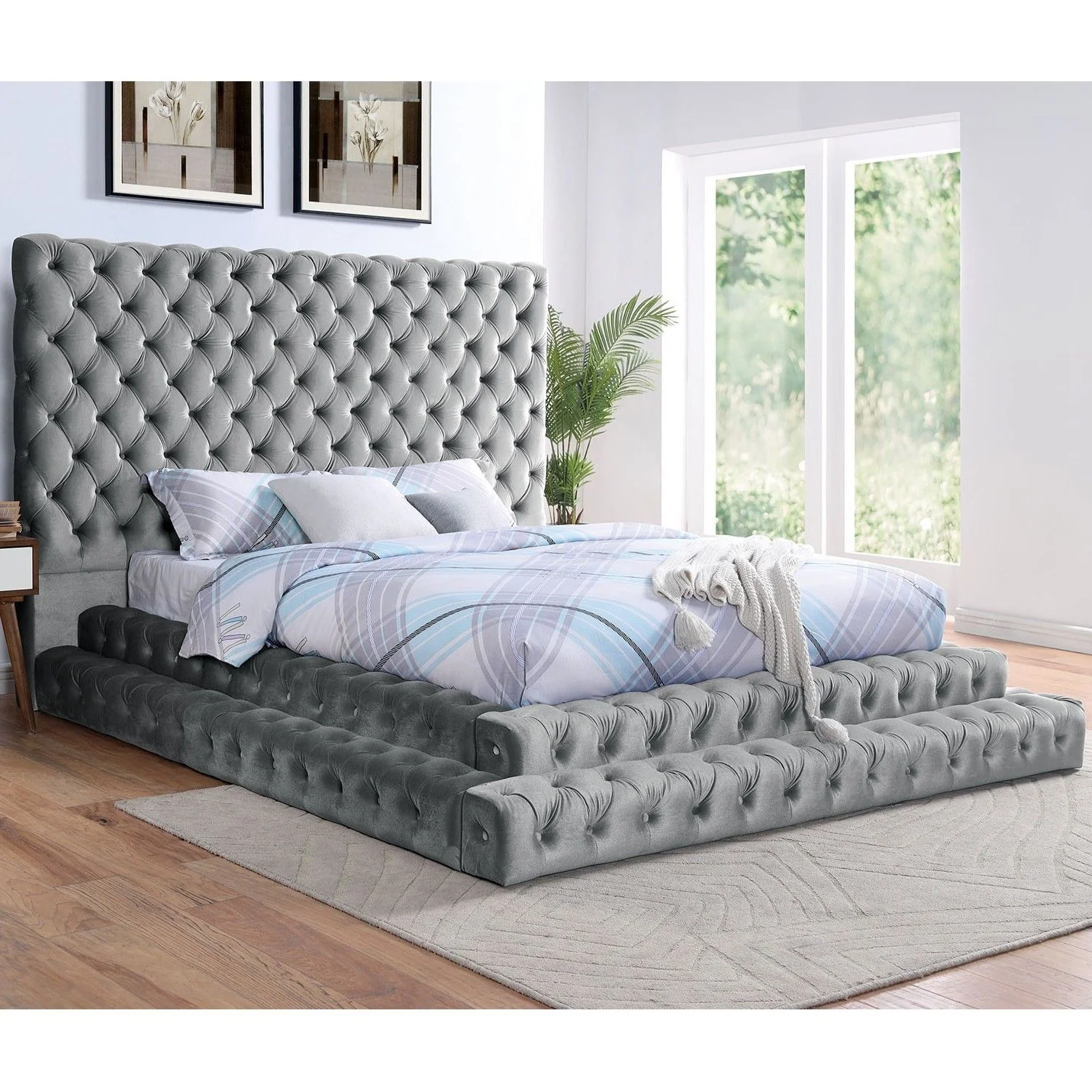 Tufted Oversized Headboard Platform Bed With Fully Upholstered Frame - Image 18