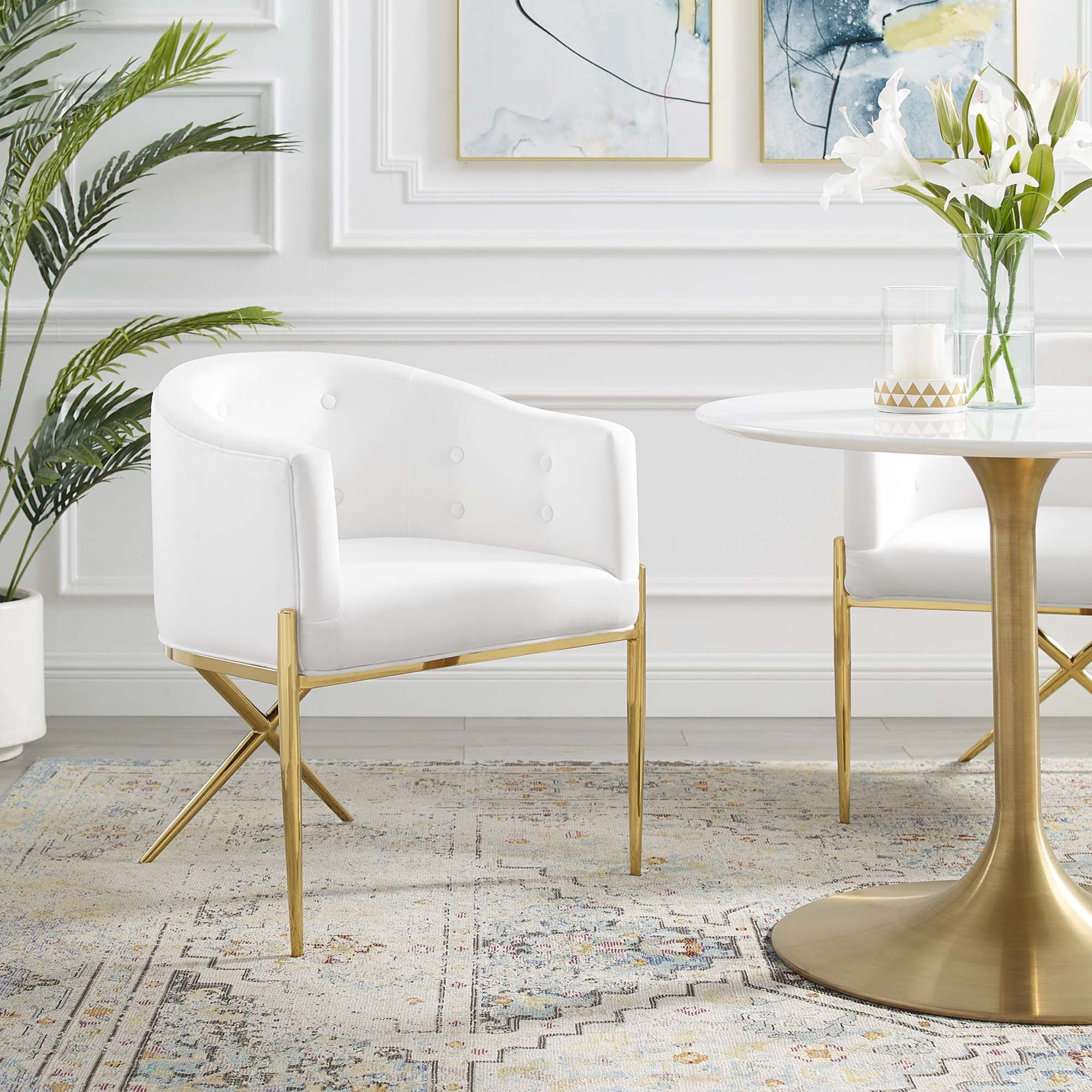 Tufted Performance Velvet Dining Armchair – Gold and Velvet - Image 13