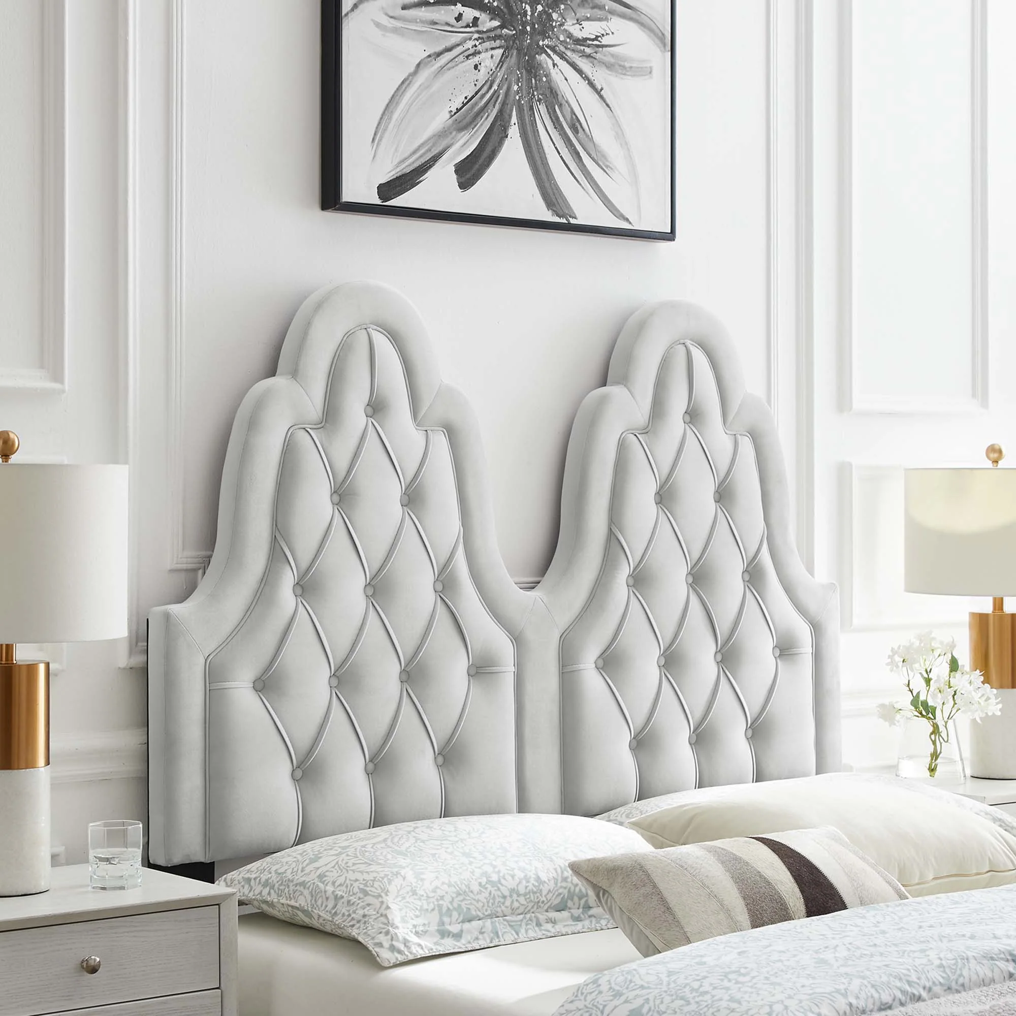 Tufted Performance Velvet Headboard with Diamond Detailing - Image 5
