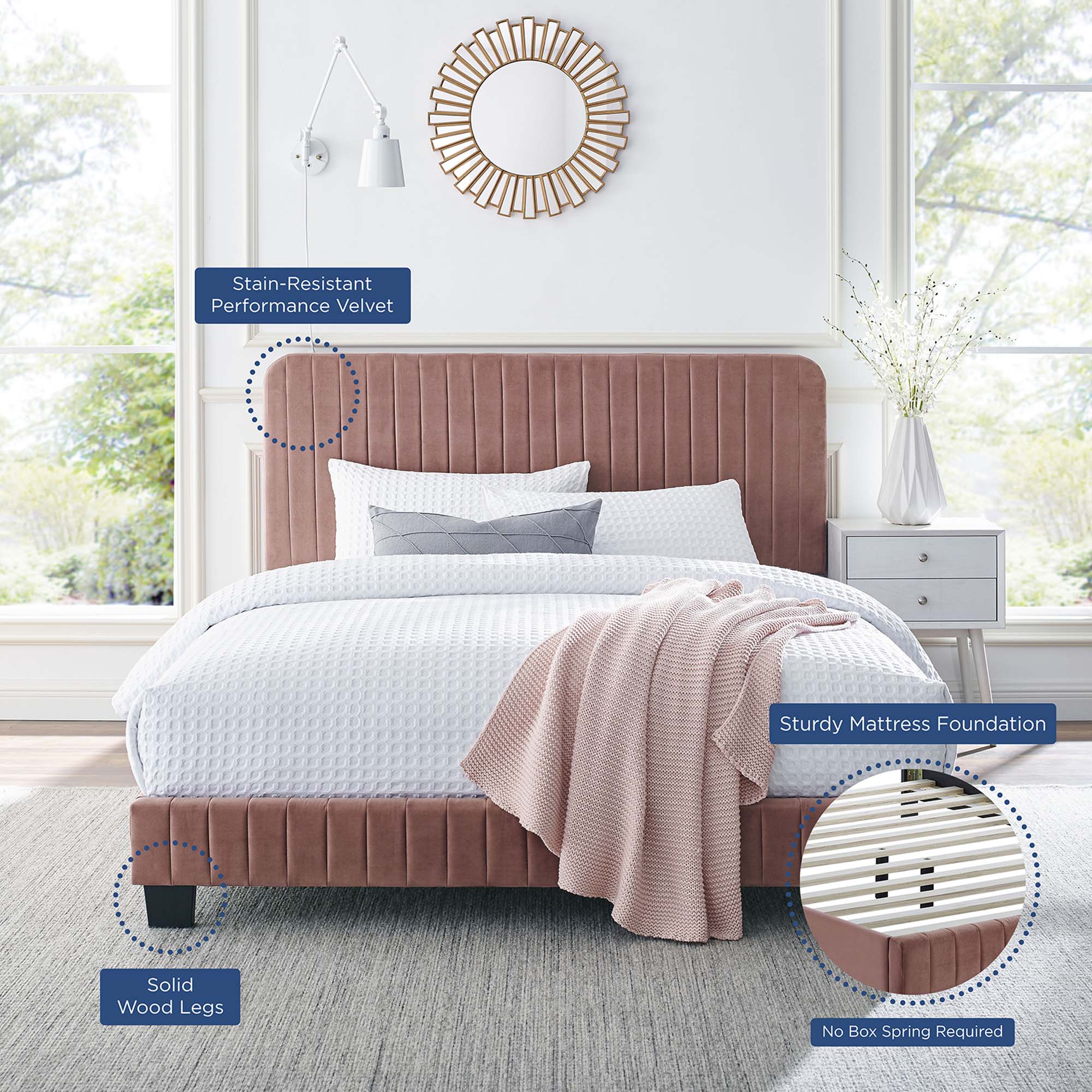Tufted Performance Velvet Platform Bed - Image 10
