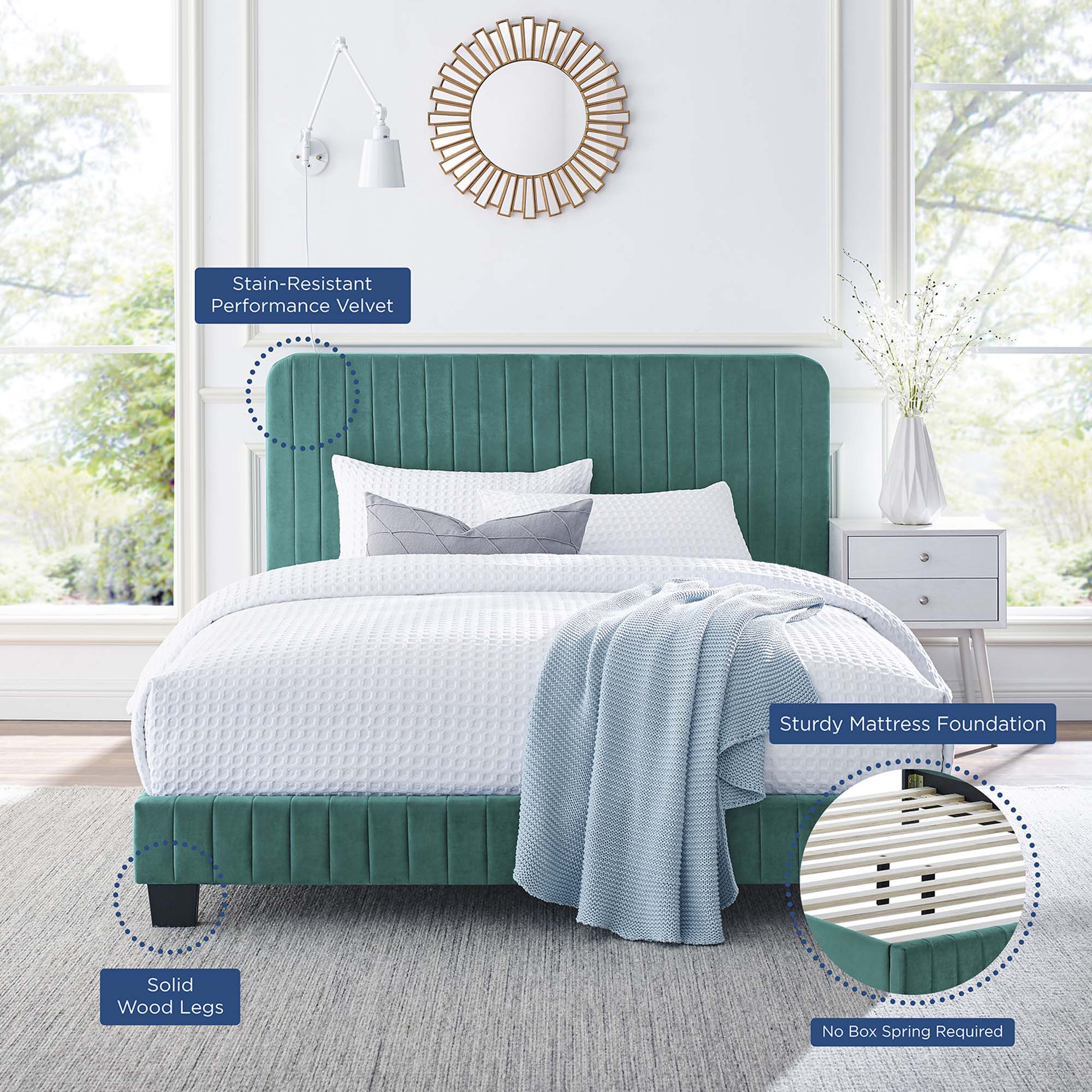 Tufted Performance Velvet Platform Bed - Image 120