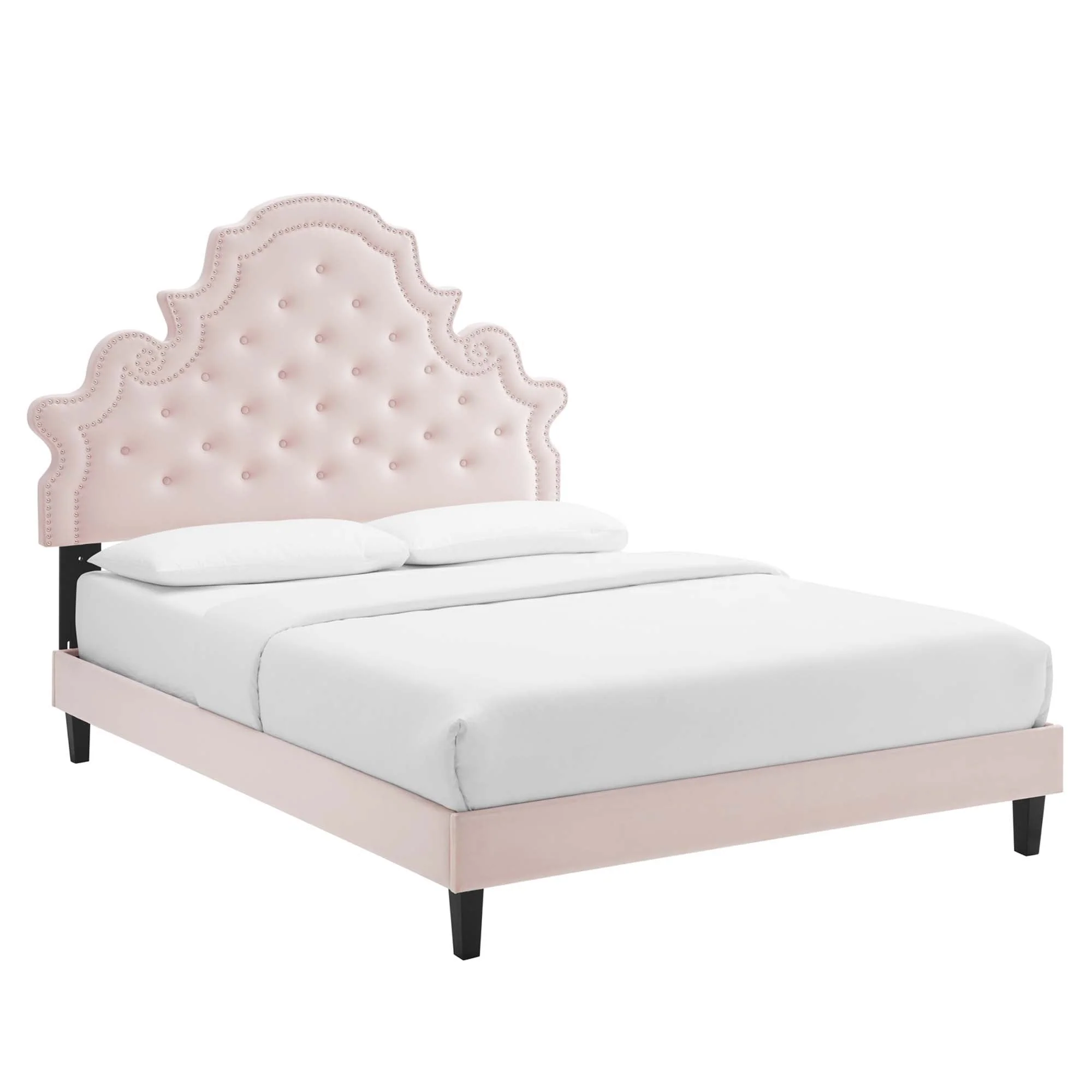 Tufted Performance Velvet Platform Bed with Nailhead Trim - Image 21