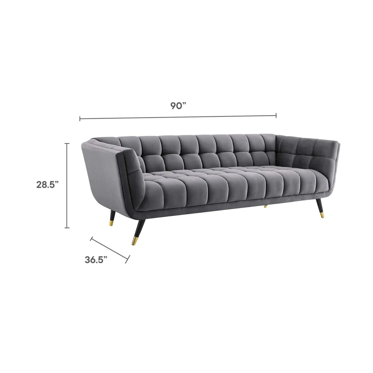 Tufted Performance Velvet Sofa with Flared Arms and Gold Accents - Image 3