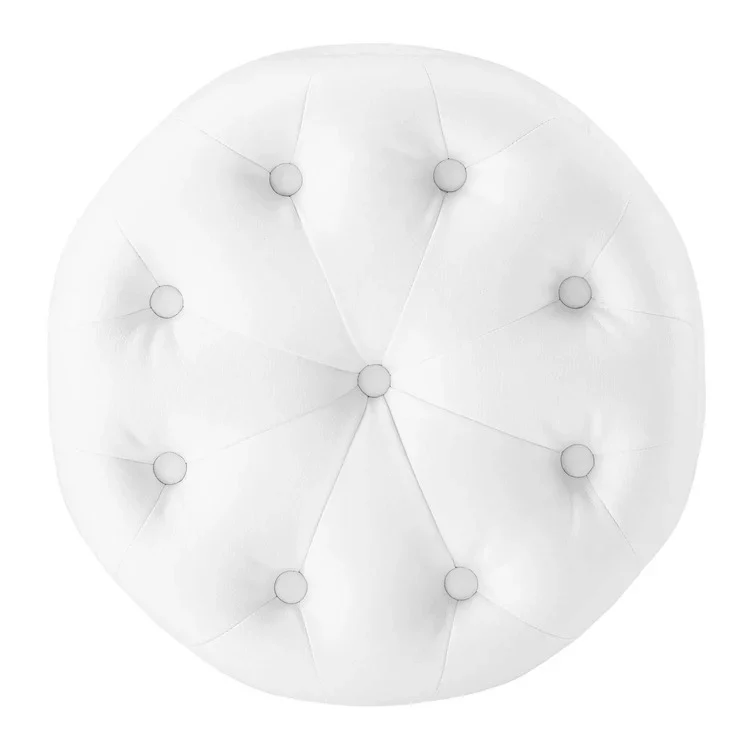 Tufted Round Faux Leather Upholstered Ottoman – 16 Inch - Image 5