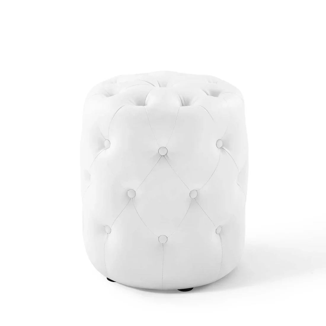 Tufted Round Faux Leather Upholstered Ottoman – 16 Inch - Image 6