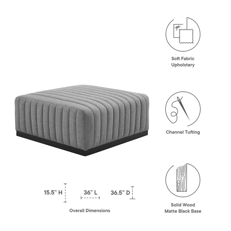 Channel Tufted Upholstered Fabric Ottoman with Black Base – 36 Inch - Image 13