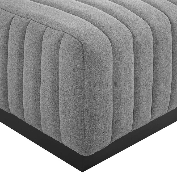 Channel Tufted Upholstered Fabric Ottoman with Black Base – 36 Inch - Image 14