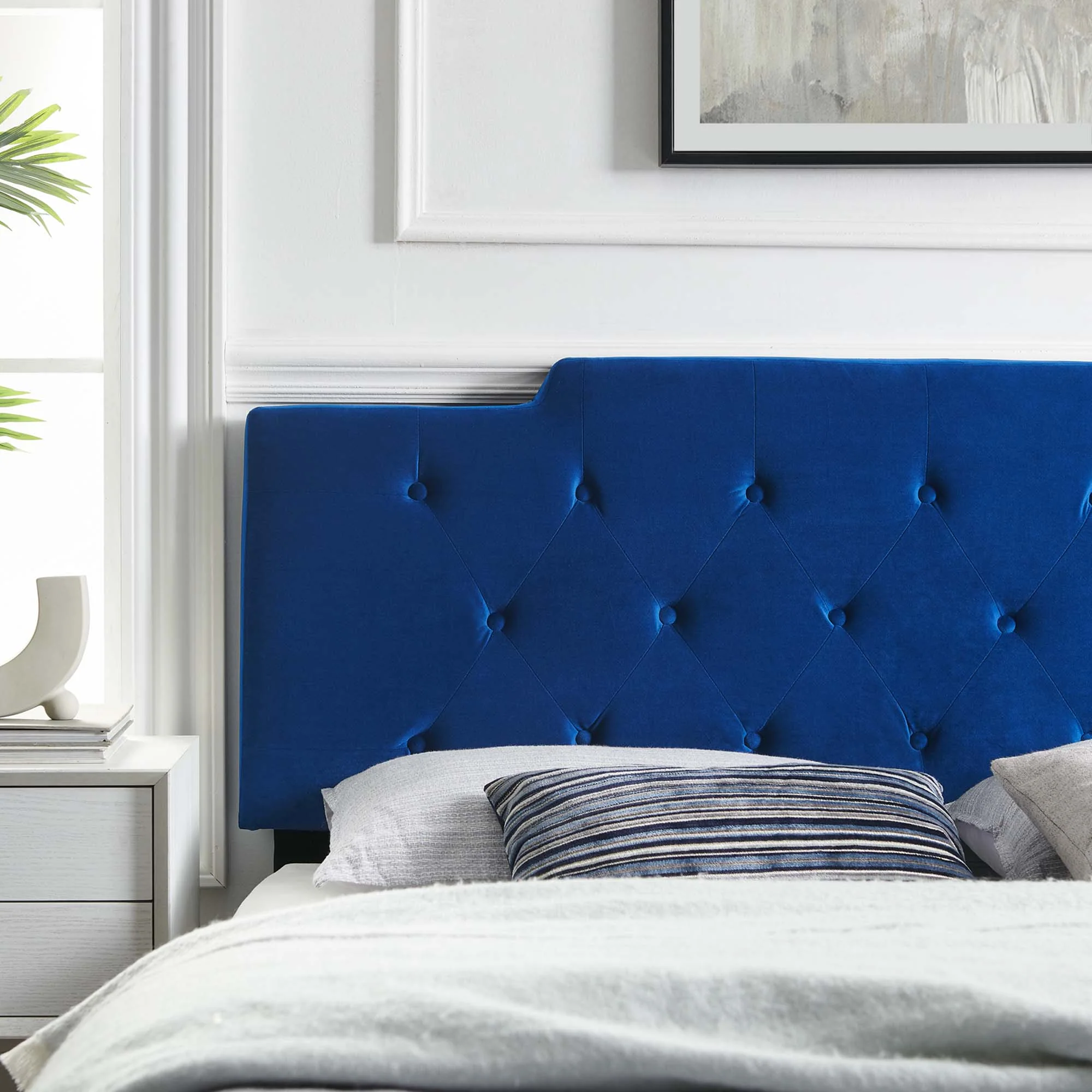 Tufted Upholstered Headboard with Diamond Button Detail - Image 17