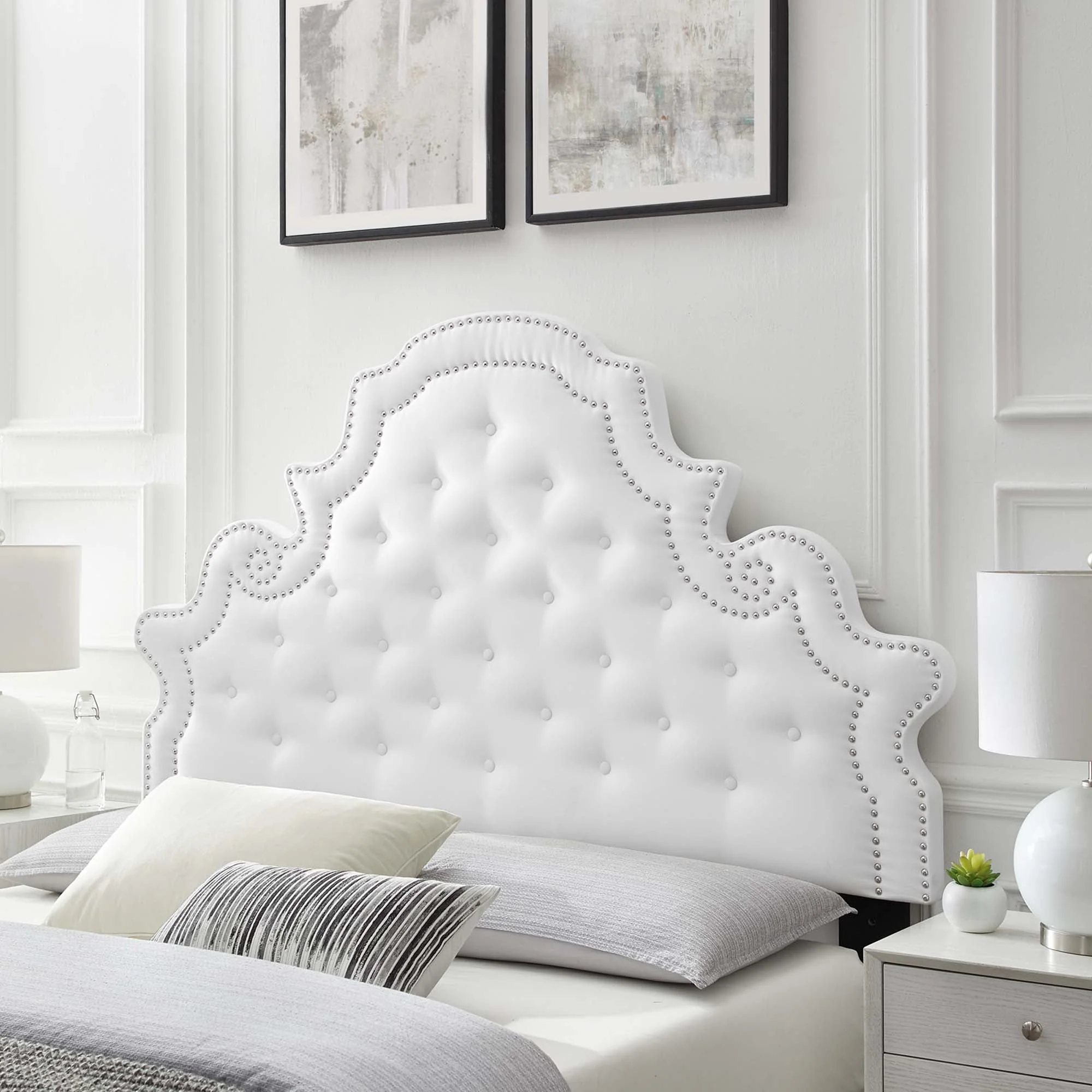 Tufted Upholstered Headboard with Nailhead Trim - Image 16