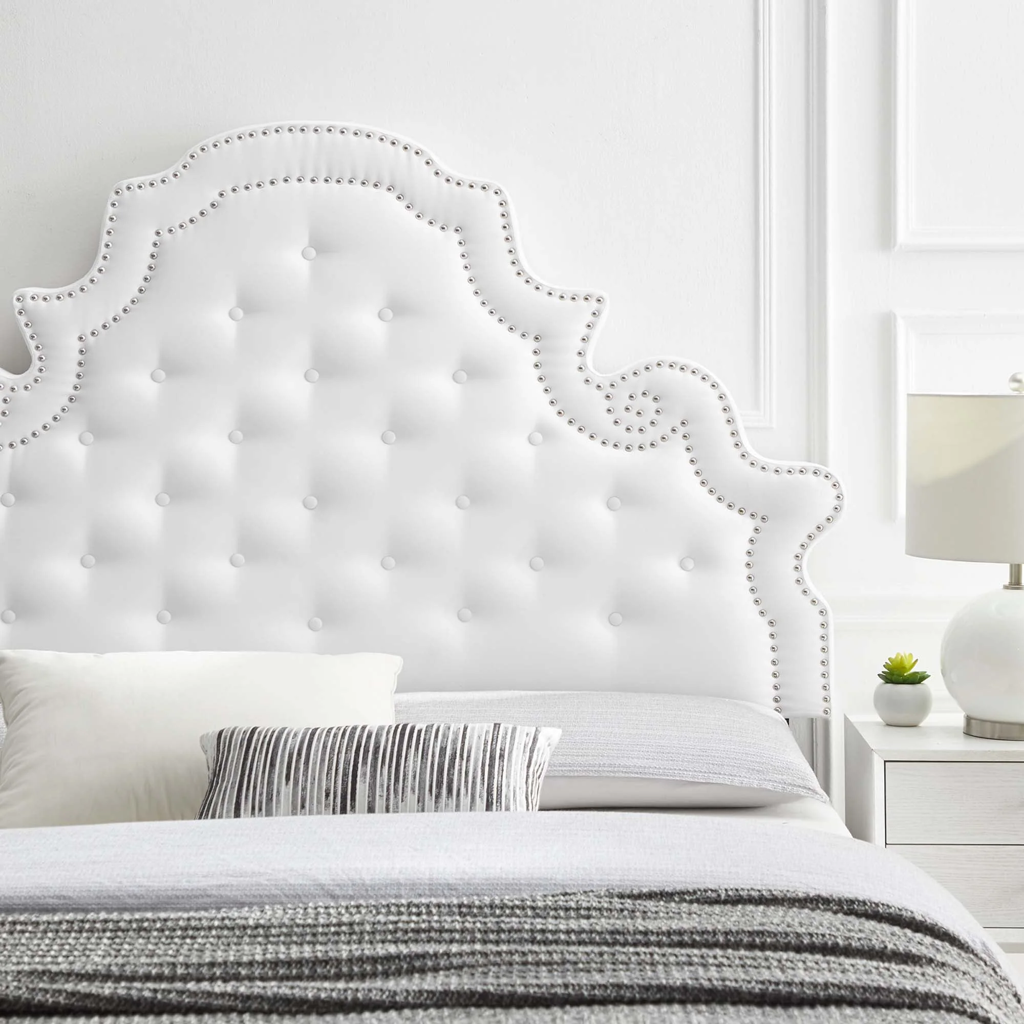 Tufted Upholstered Headboard with Nailhead Trim - Image 4
