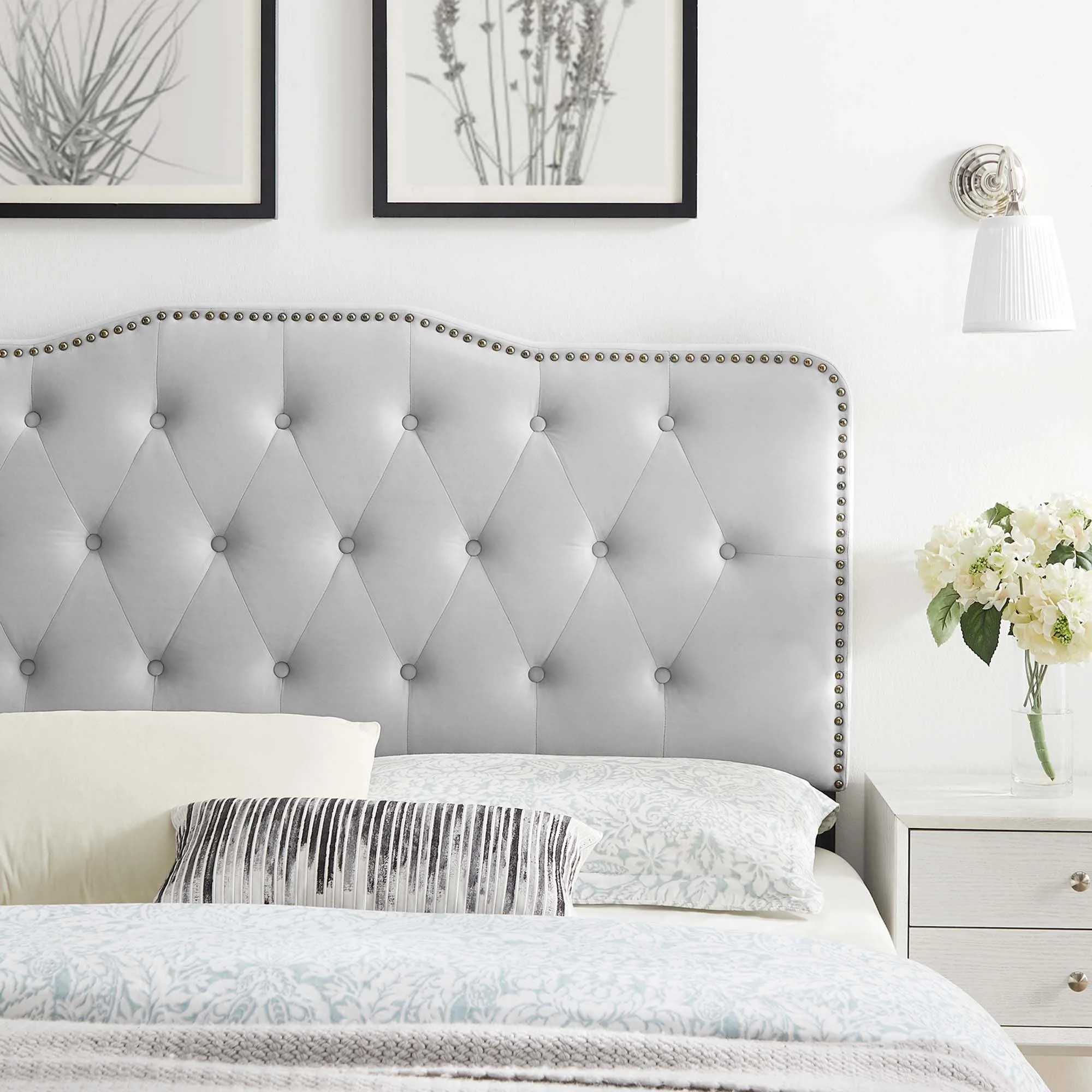 Tufted Upholstered Headboard with Nailhead Trim - Image 21