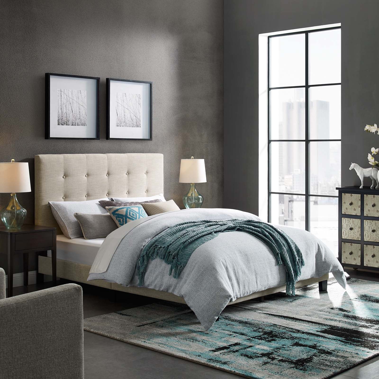 Tufted Upholstered Platform Bed with Button Detail - Image 15